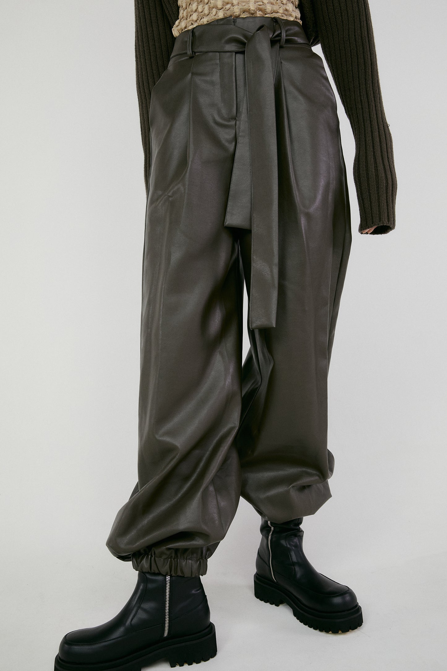 Faux Leather Jogger Pants, Dark Green