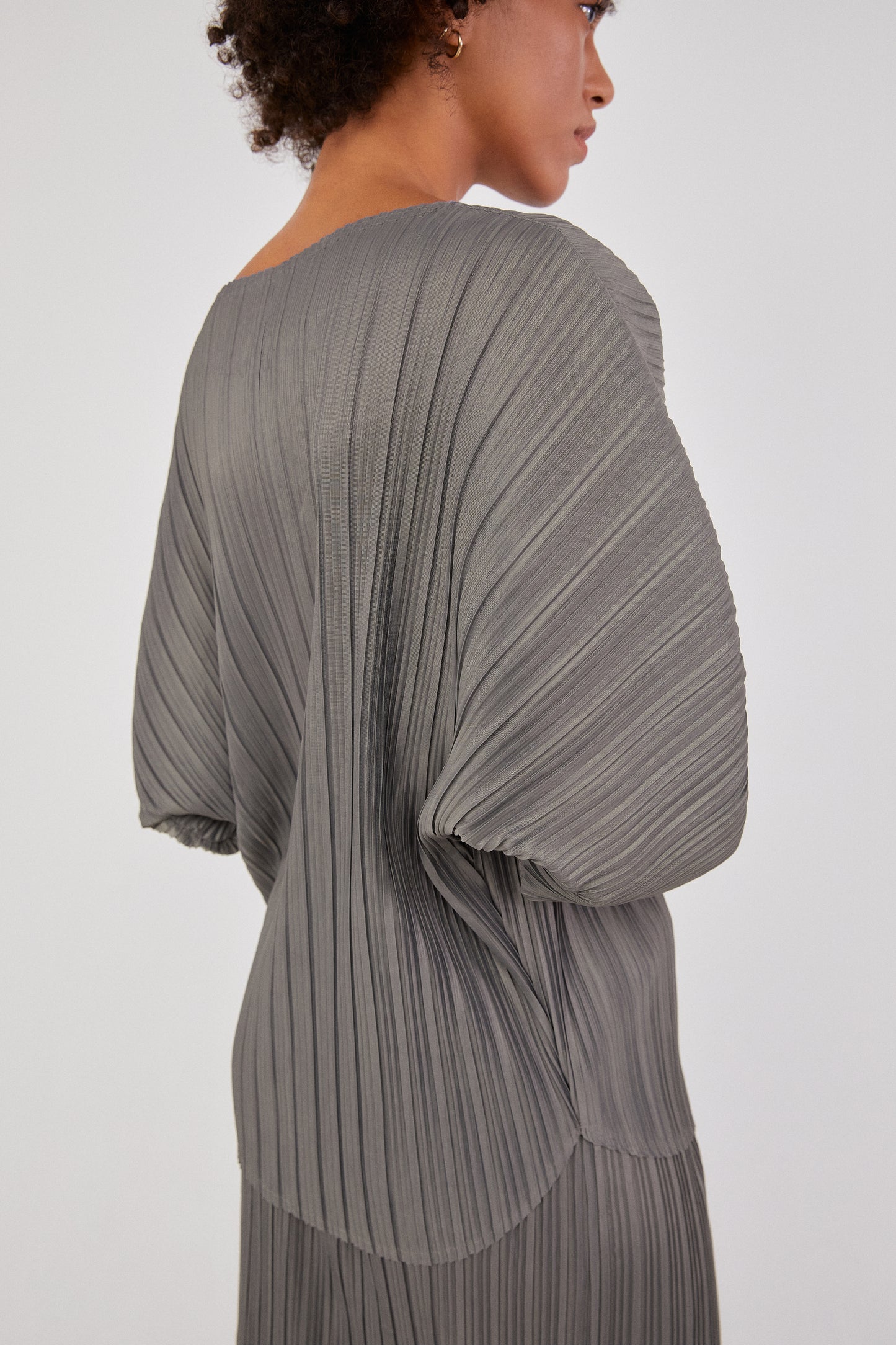 Pleated Cocoon Blouse, Steel Grey