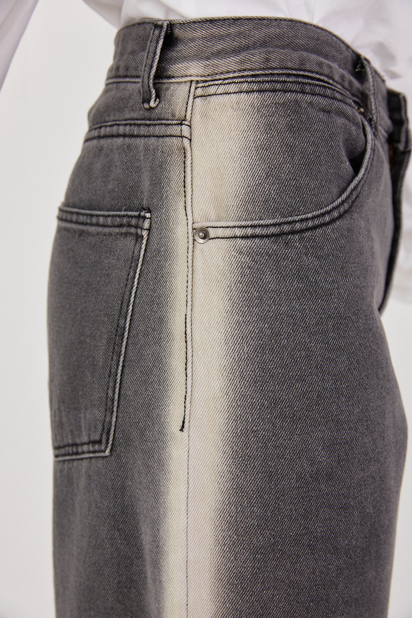 Faded Line Extra Long Jeans, Dark Grey