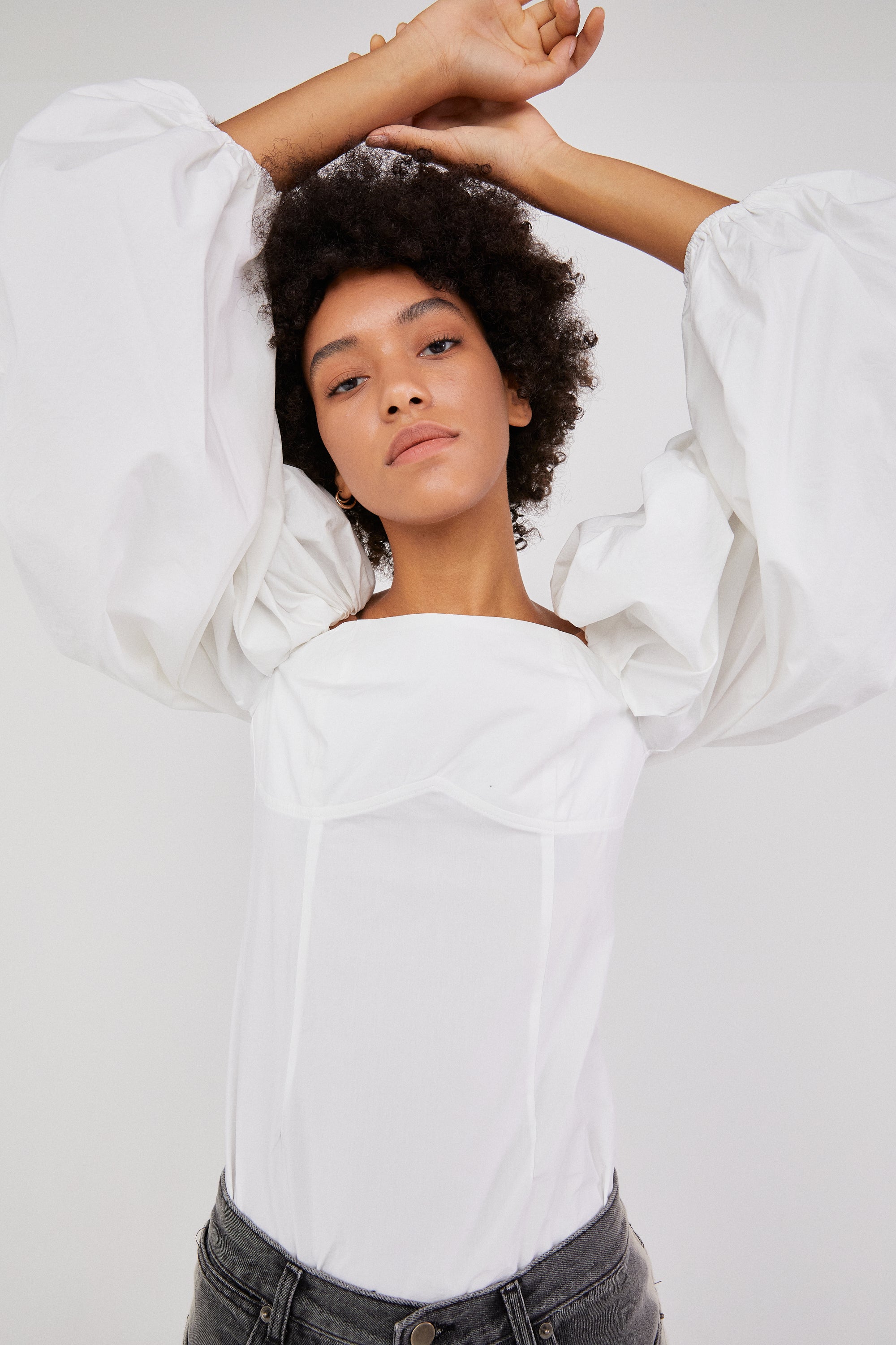 Balloon Sleeve Puffed Off-Shoulder Top, White – SourceUnknown