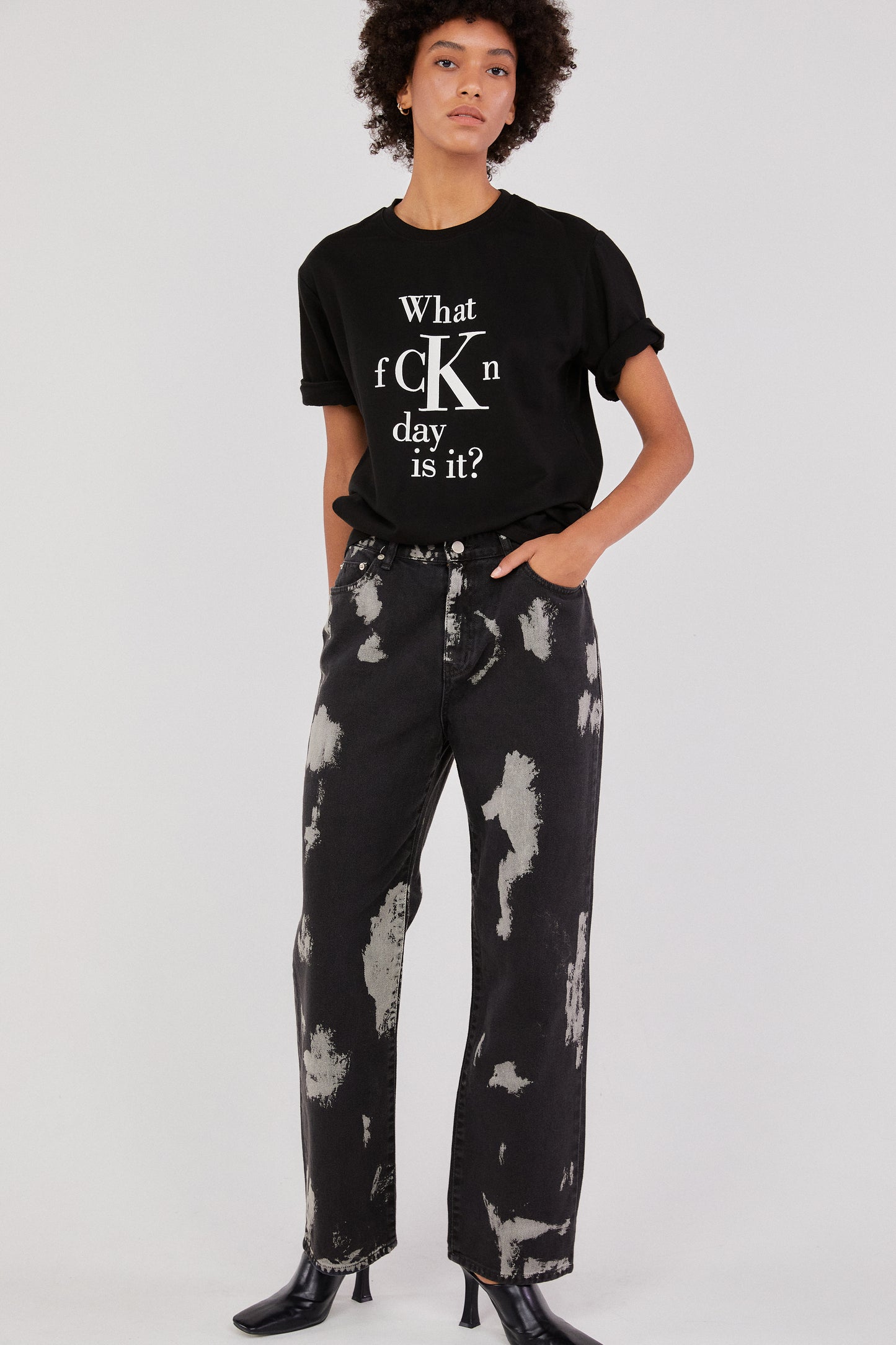 Painted Relaxed Flare Jeans, Black