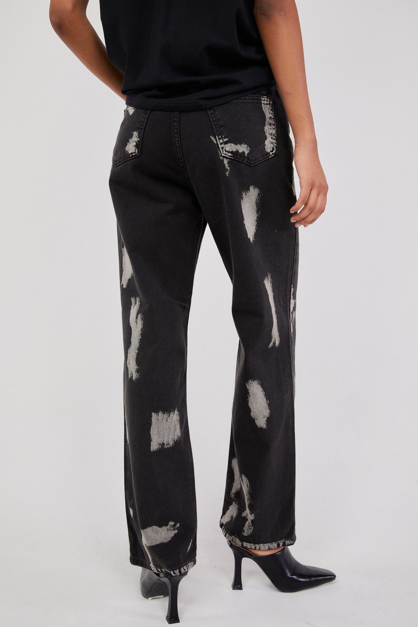 Painted Relaxed Flare Jeans, Black