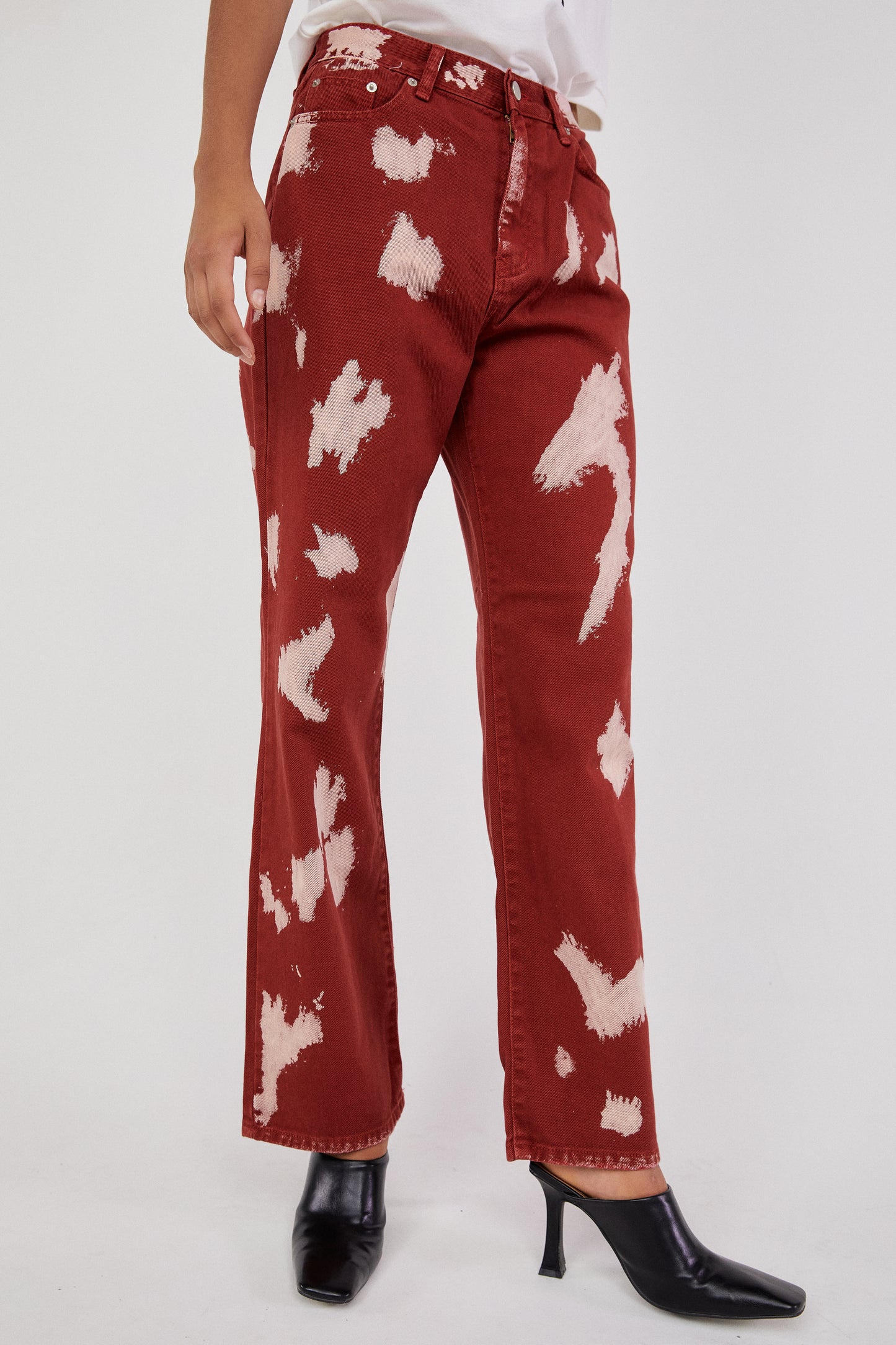 Painted Relaxed Flare Jeans, Tomato Red