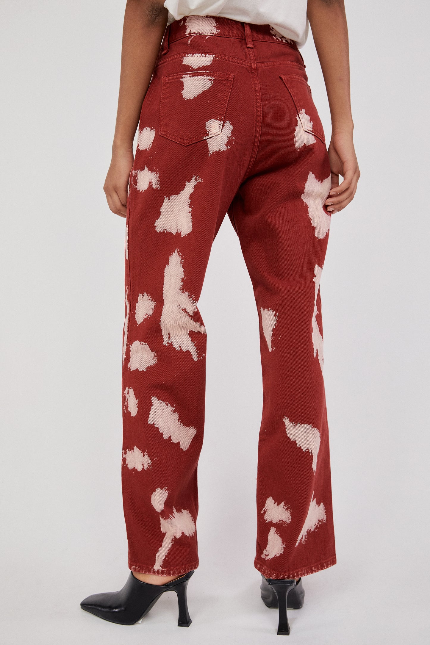 Painted Relaxed Flare Jeans, Tomato Red