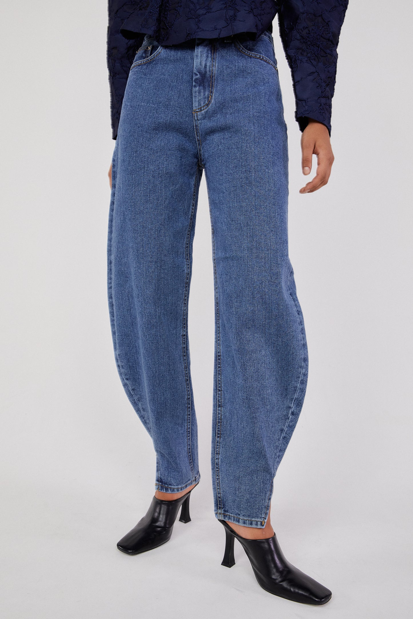 Irregular Cut Tapered Jeans, Blue