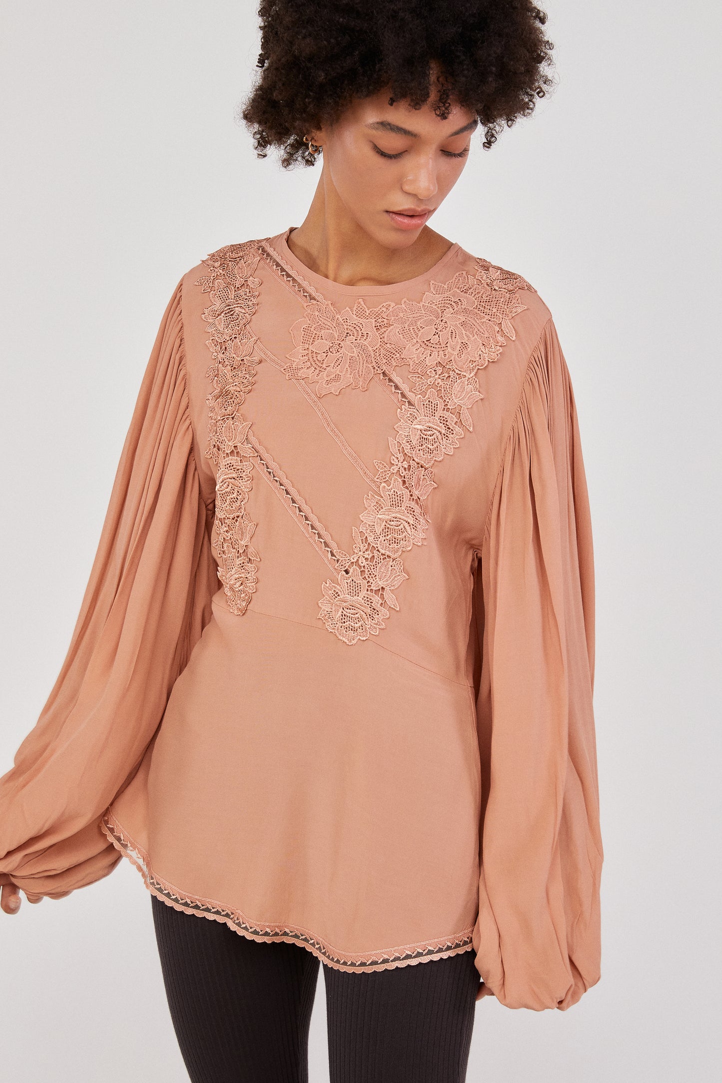 Lace Embroidered Blouse, Coral