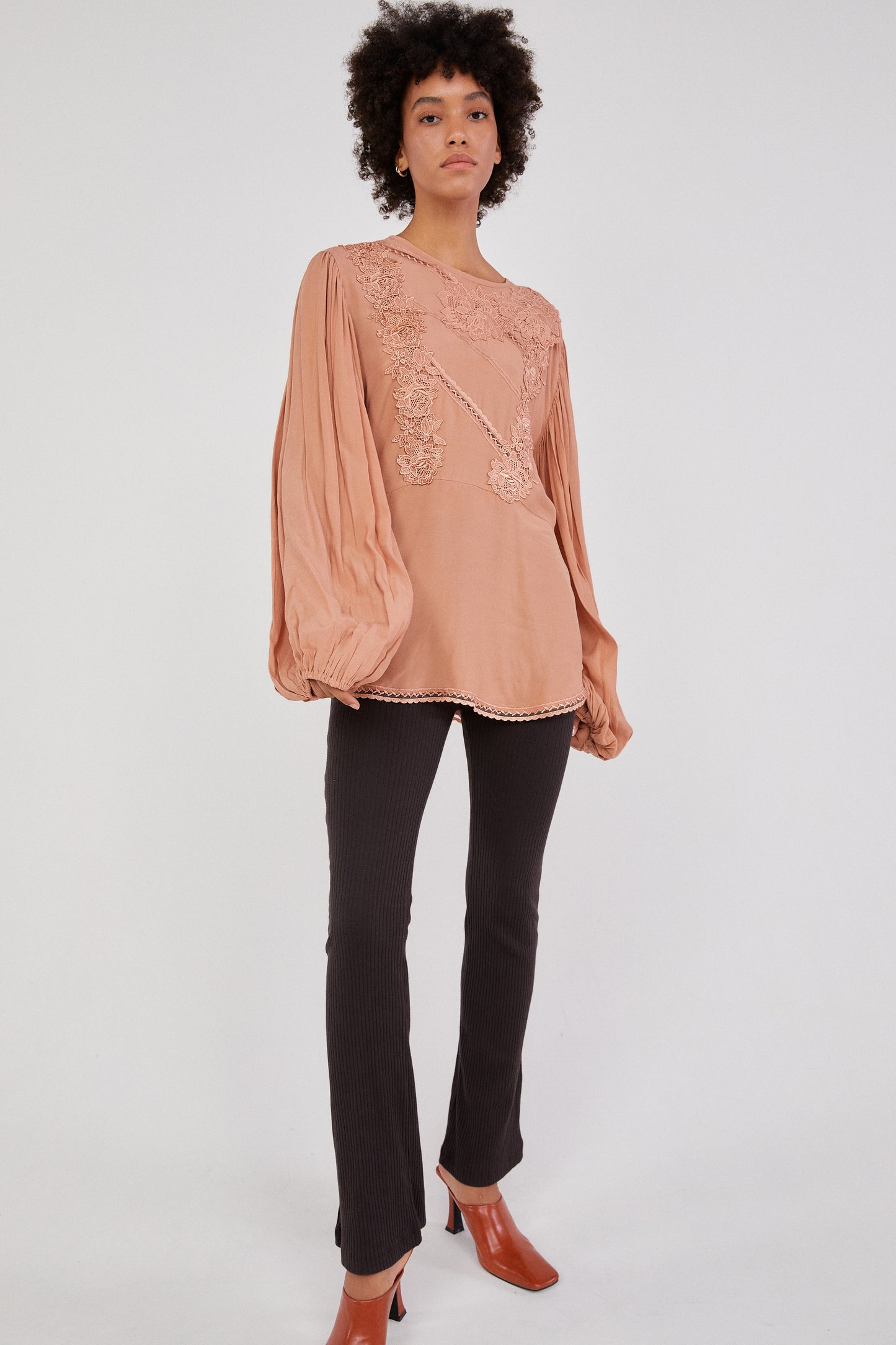 Lace Embroidered Blouse, Coral
