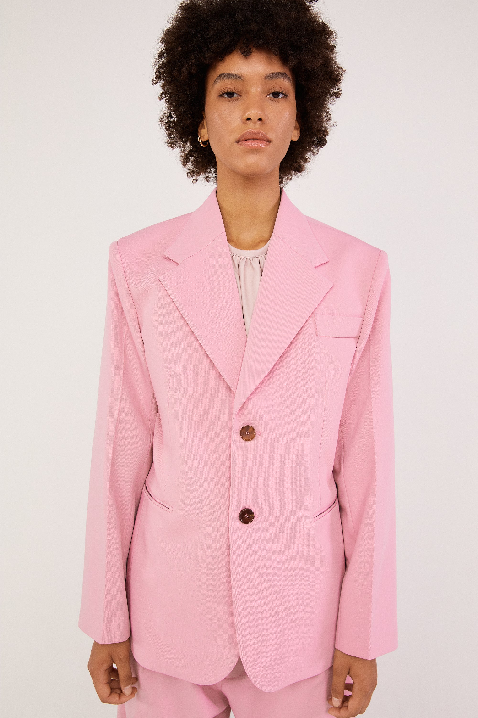 Notch Lapel Suit Blazer Pastel Pink SourceUnknown