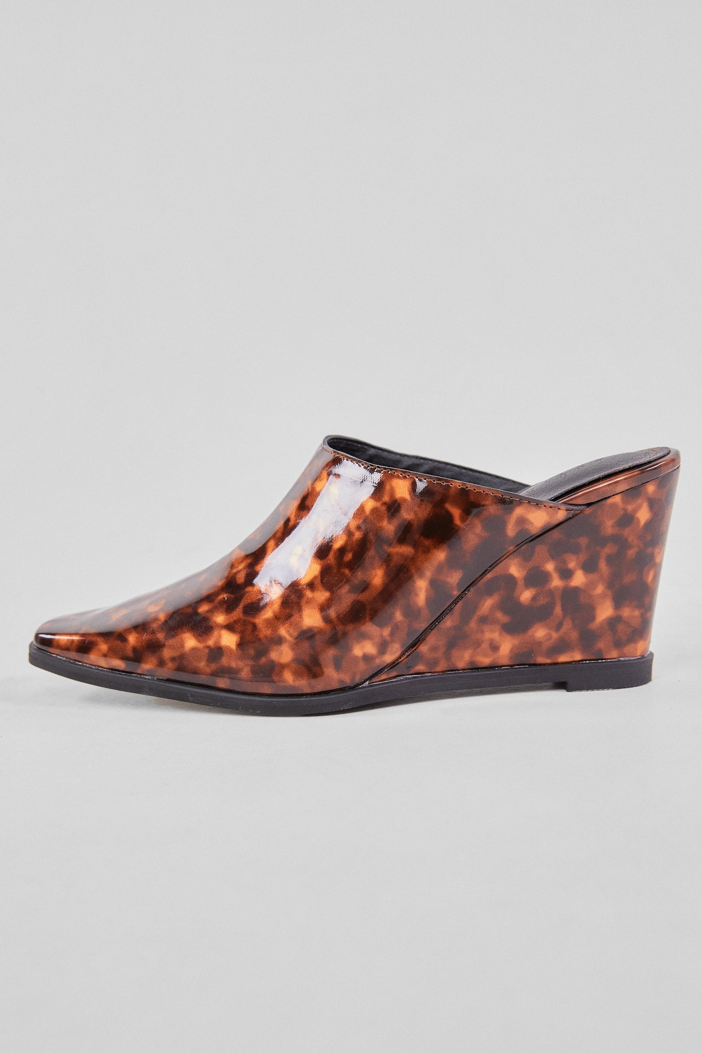 Tortoise Shell Patent Wedge Mule, Brown