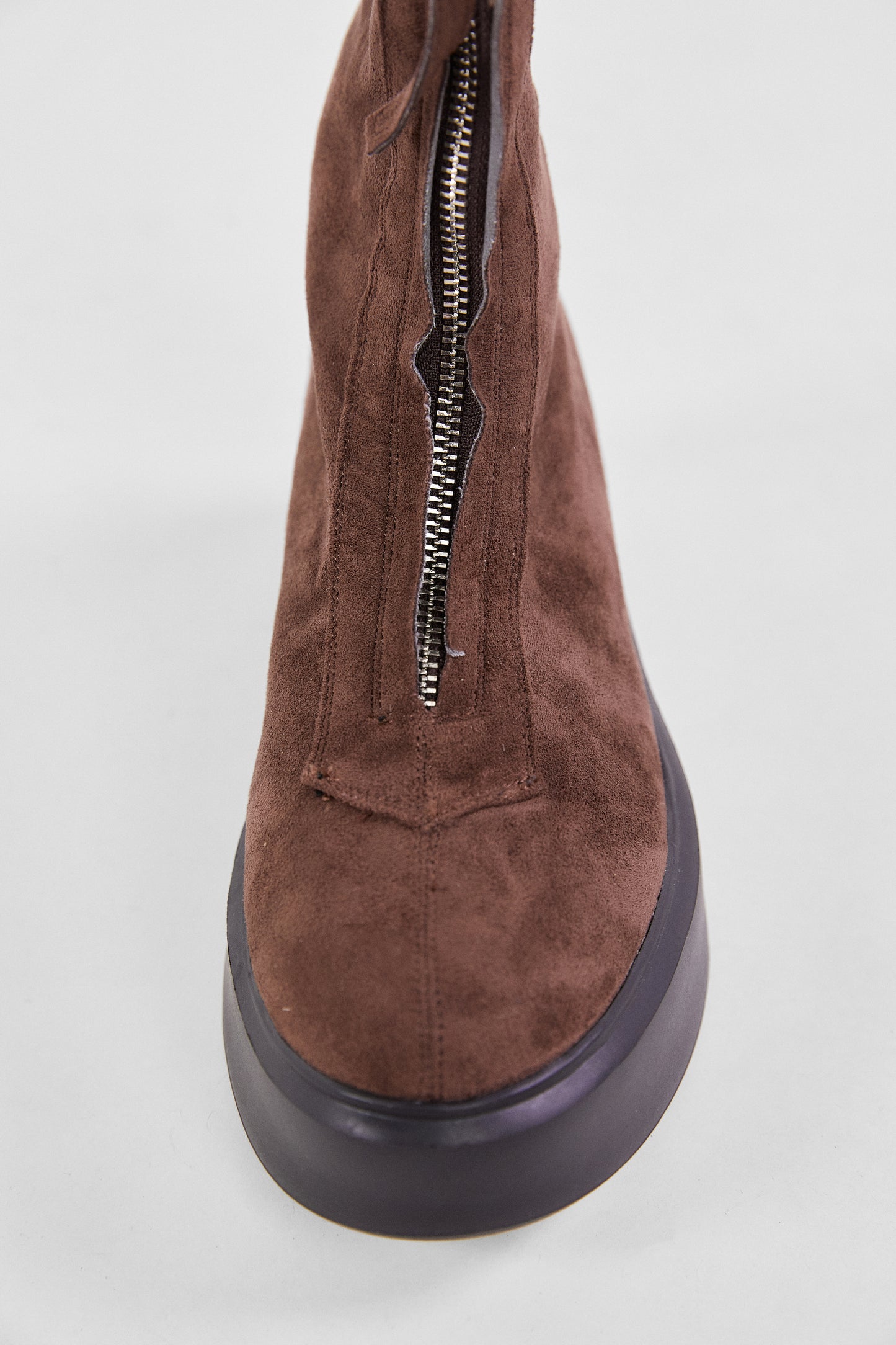 Zip Ankle Suede Boots, Chocolate