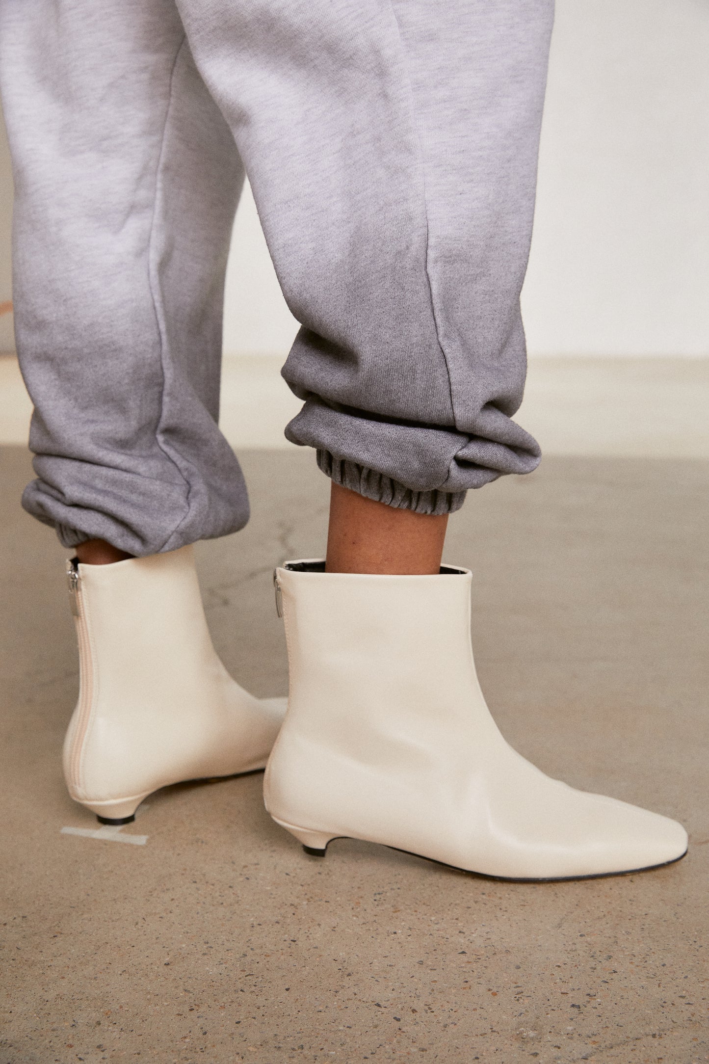 Soft Leather Cowboy Ankle Boots, Cream