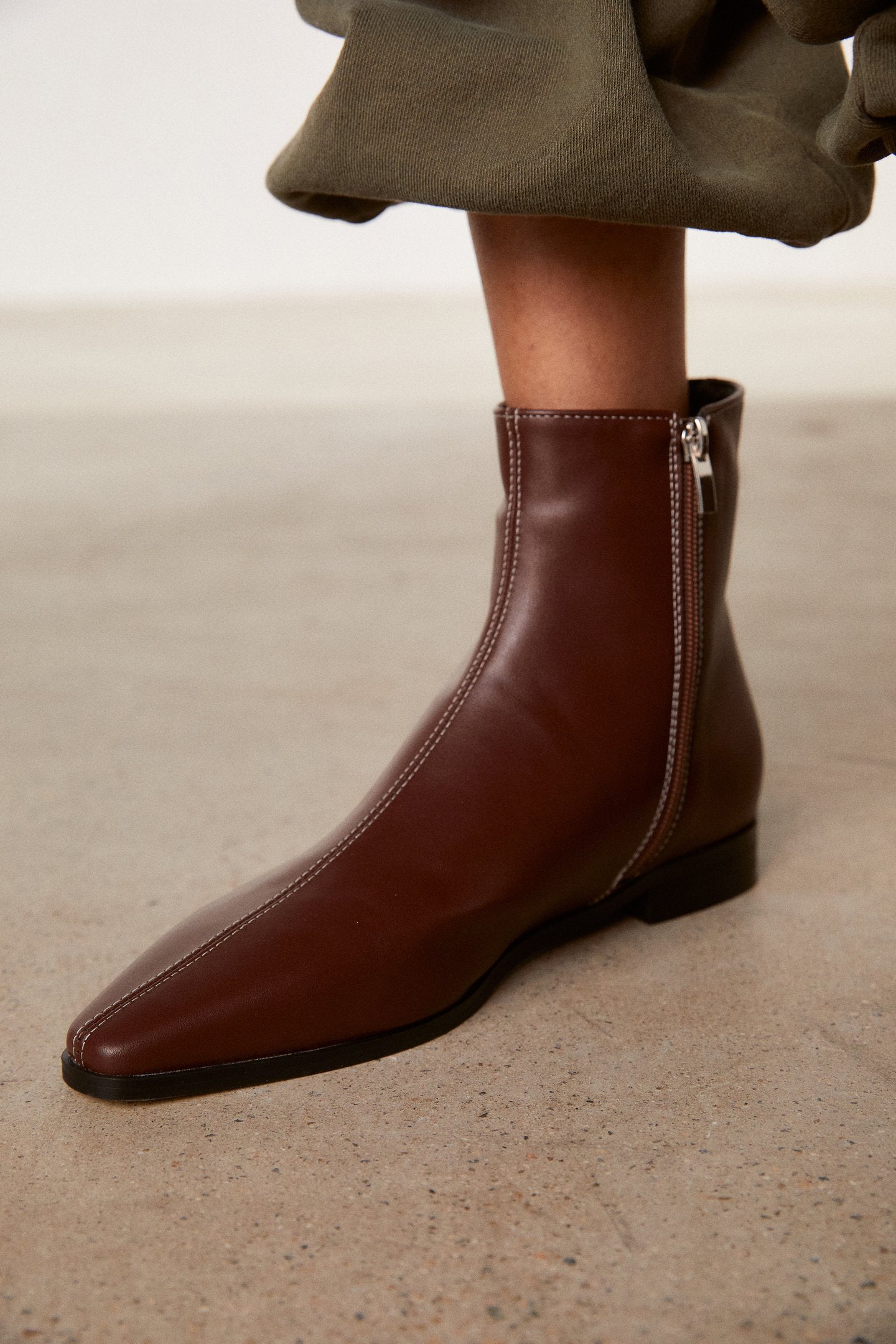 Stitched Side Zip Ankle Boots, Sepia Brown