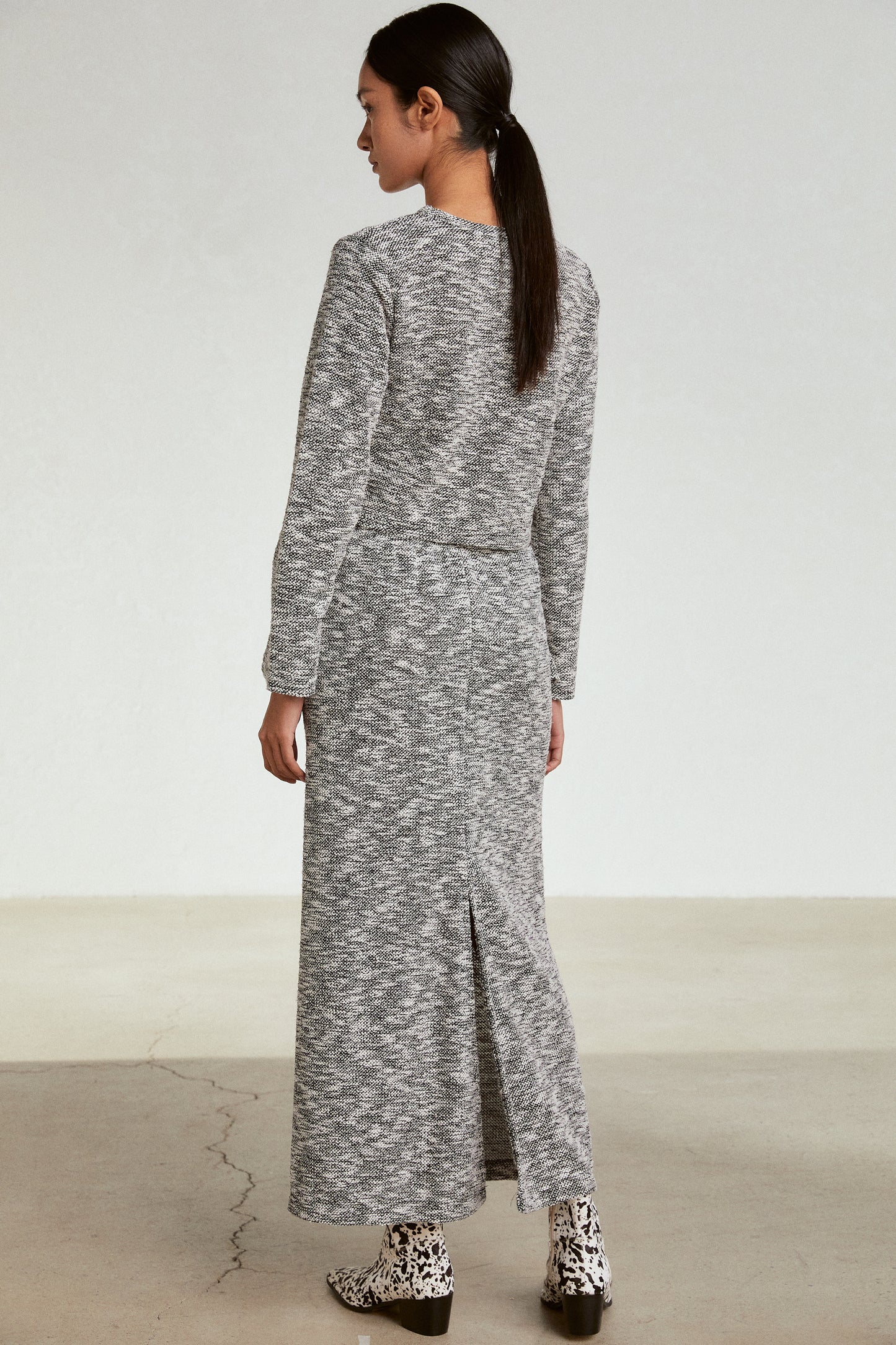 Straight Mixed Knit Maxi Skirt, Grey