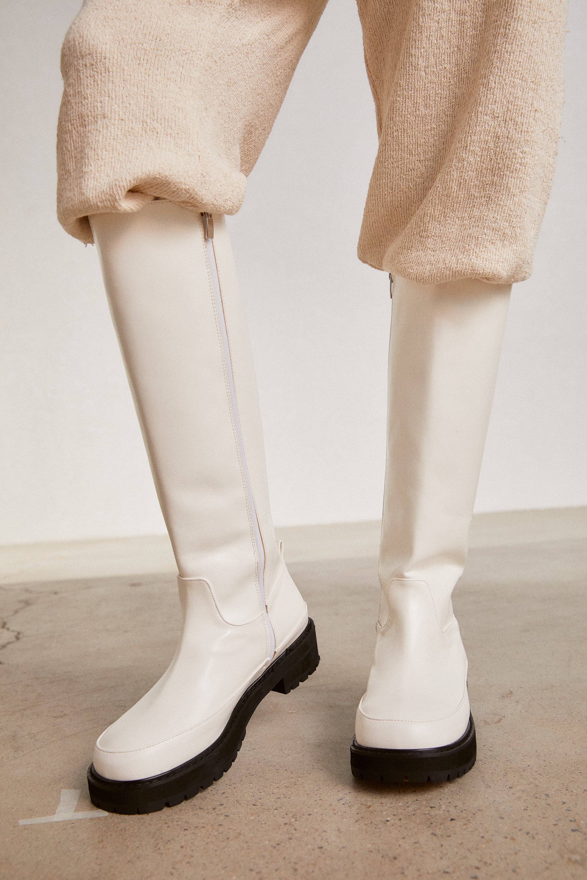 Chunky Lug Sole Tall Boots, White