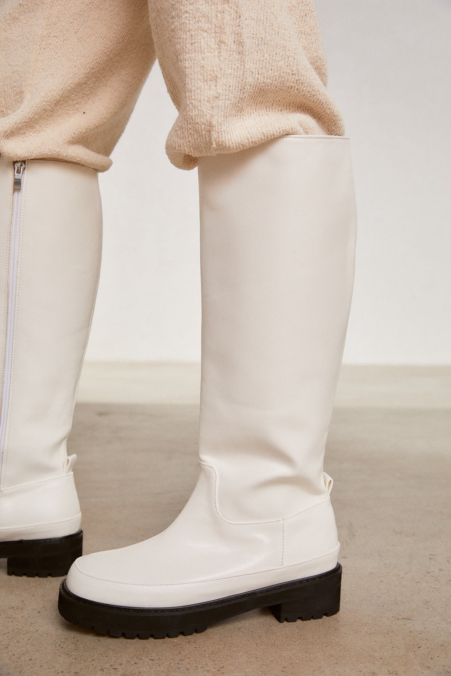 Chunky Lug Sole Tall Boots, White