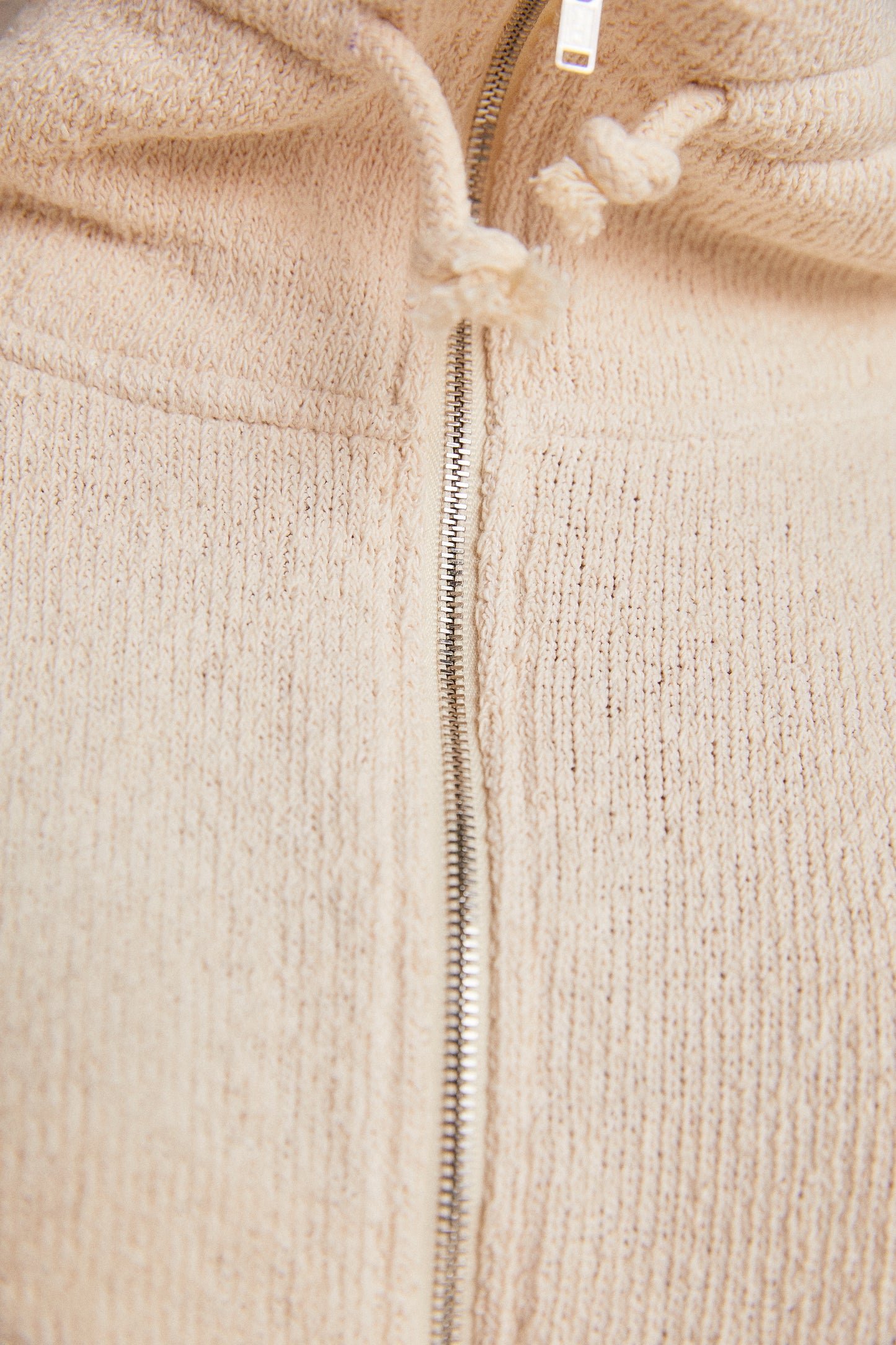 Terry Knit Crop Zip Up Sweatshirts, Ivory