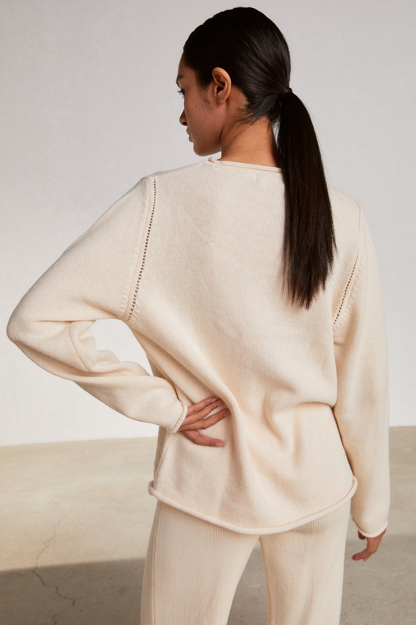 Cutout Knit Sweater, Cream