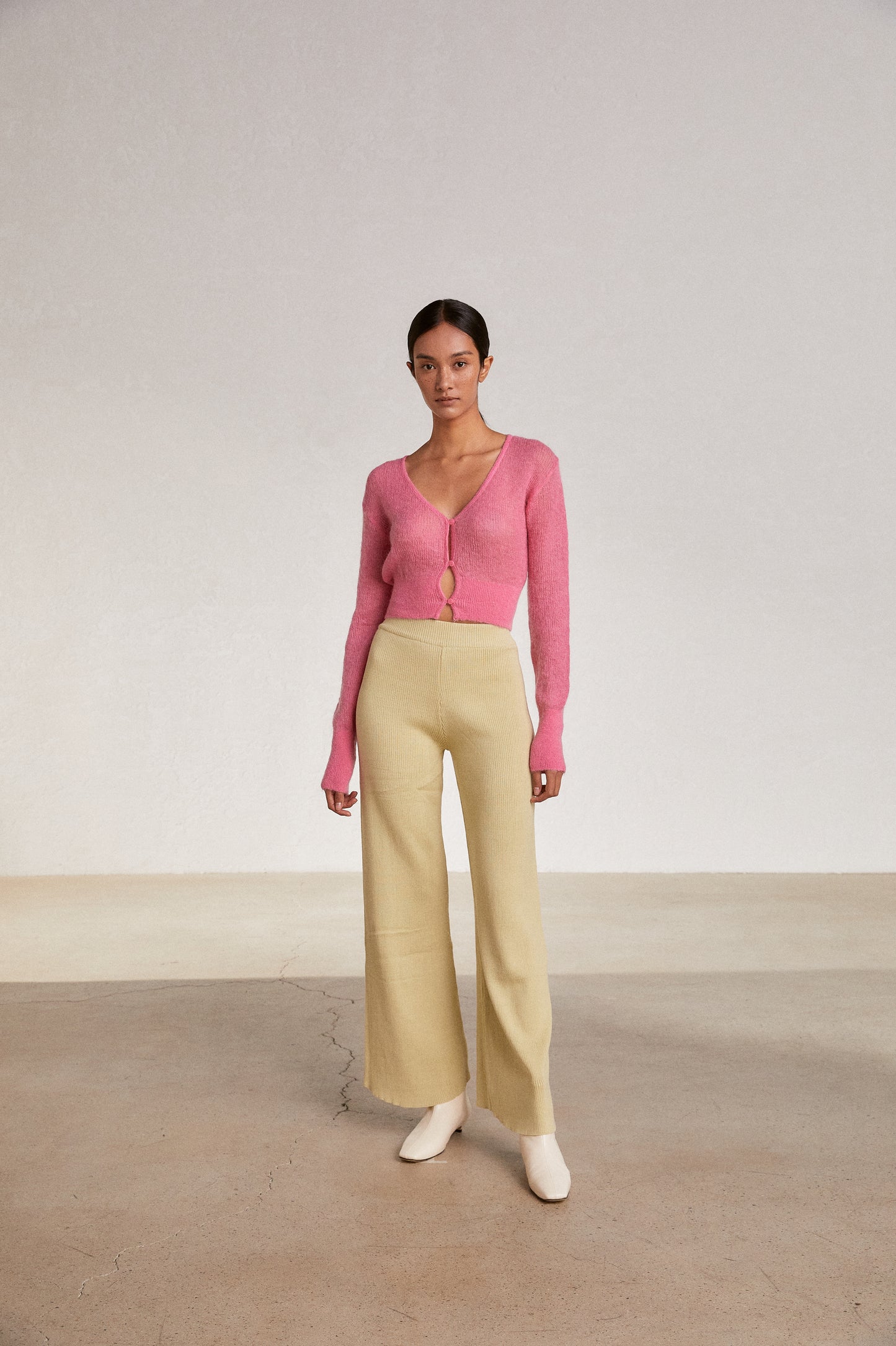 Soft Feel Flared Knit Pants, Honeysuckle Yellow