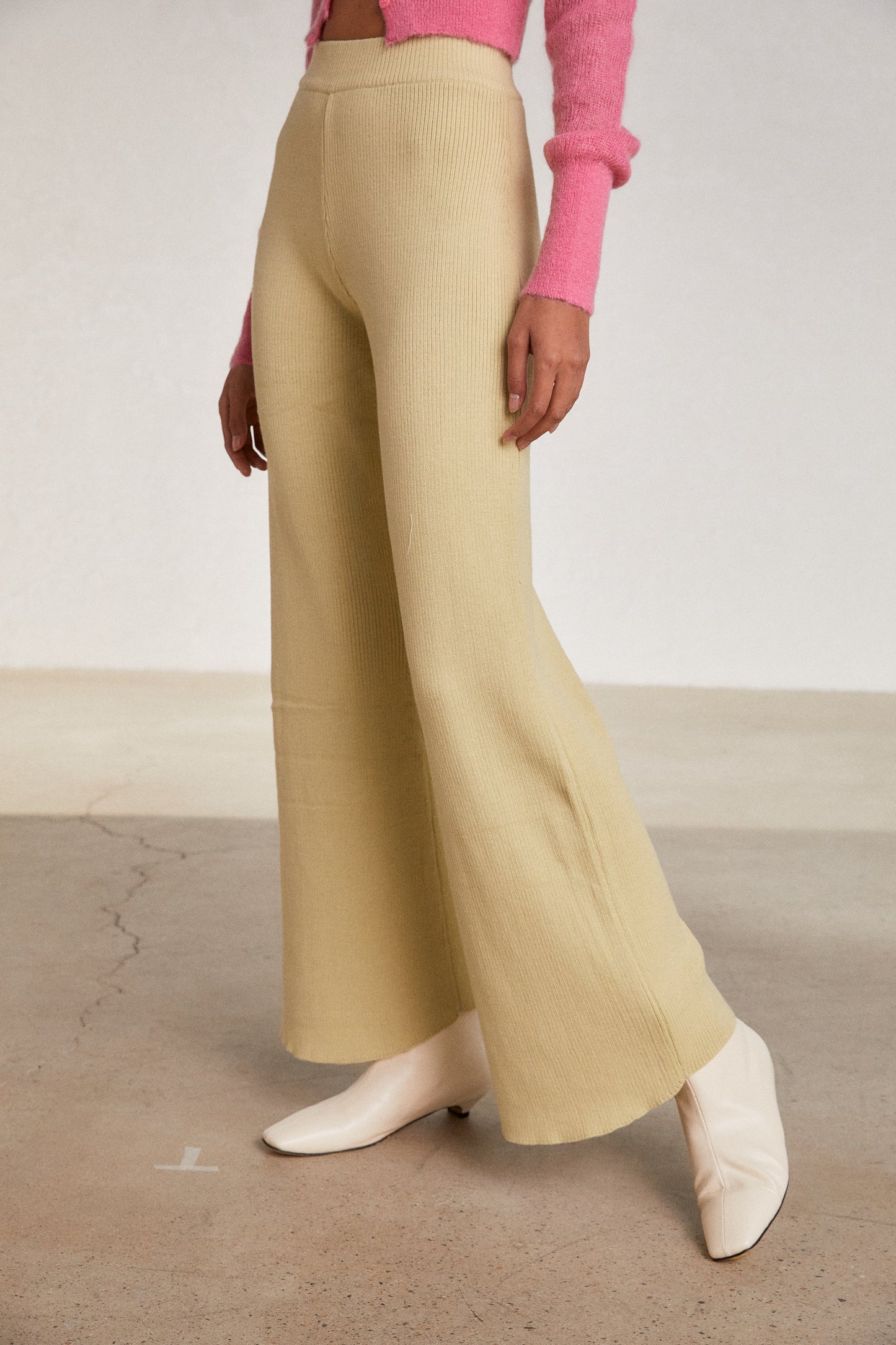 Soft Feel Flared Knit Pants, Honeysuckle Yellow