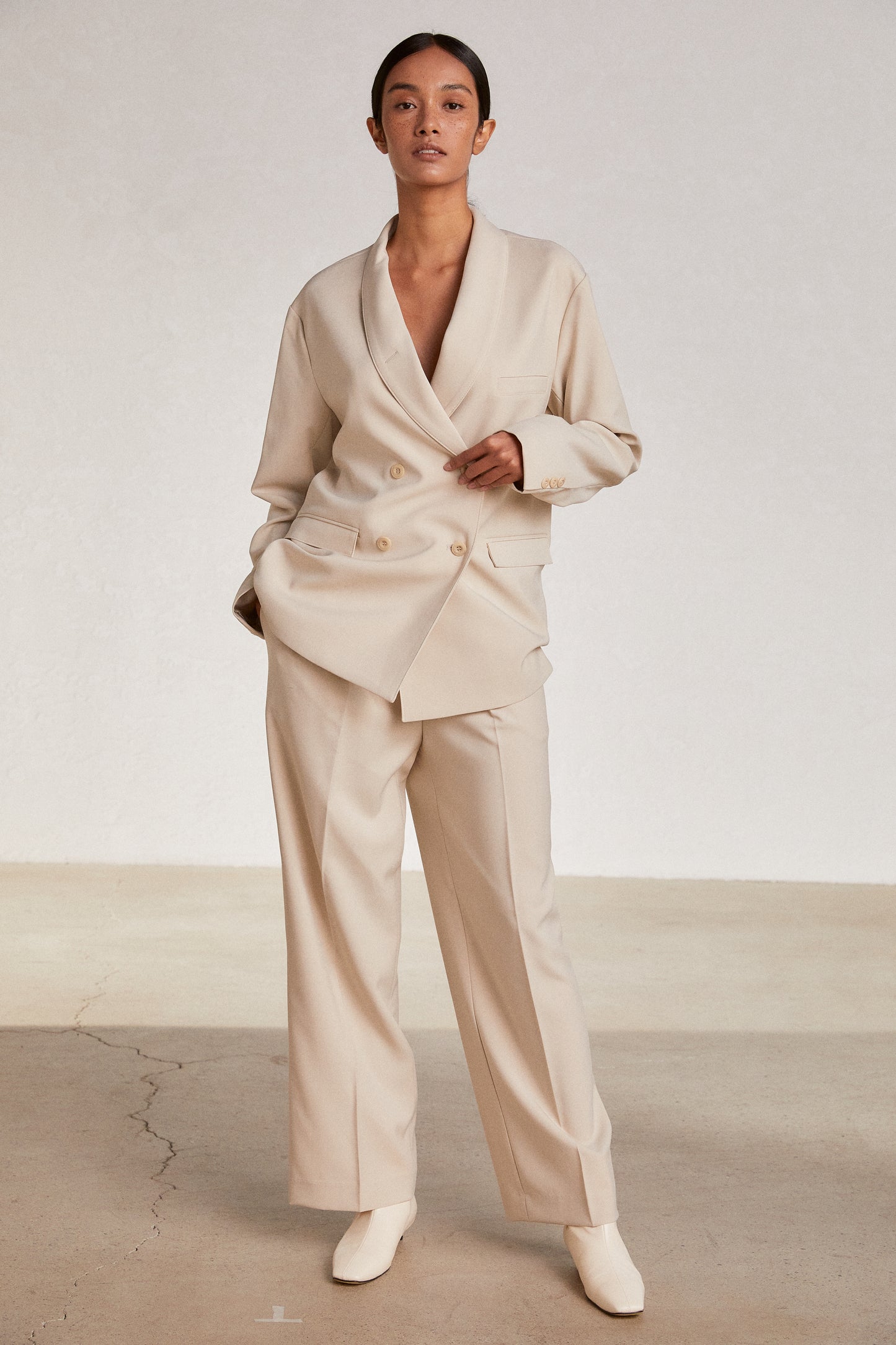 Slouchy Suit Trousers, Cream Beige