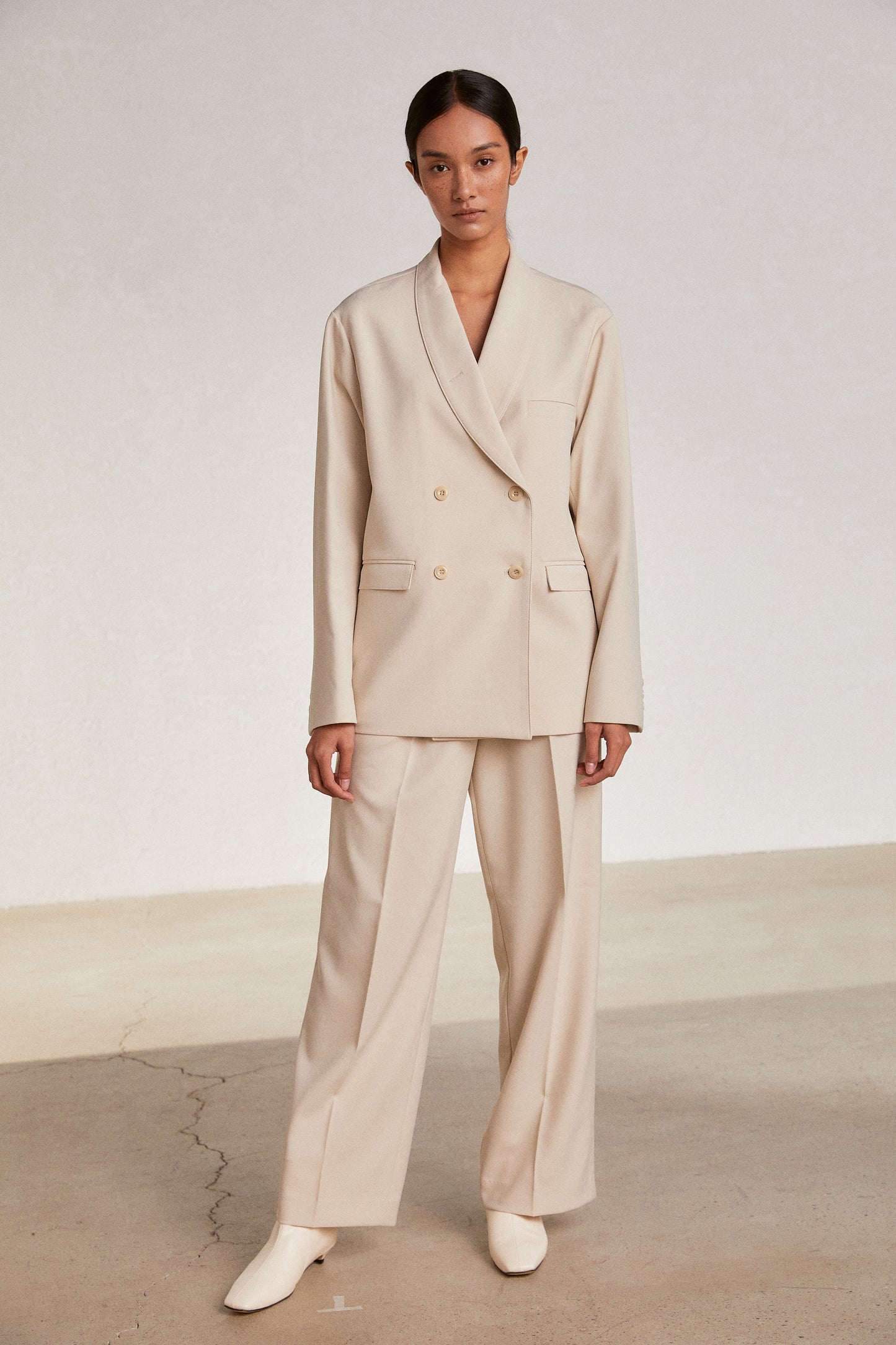 Boxy Suit Blazer Jacket, Cream Beige