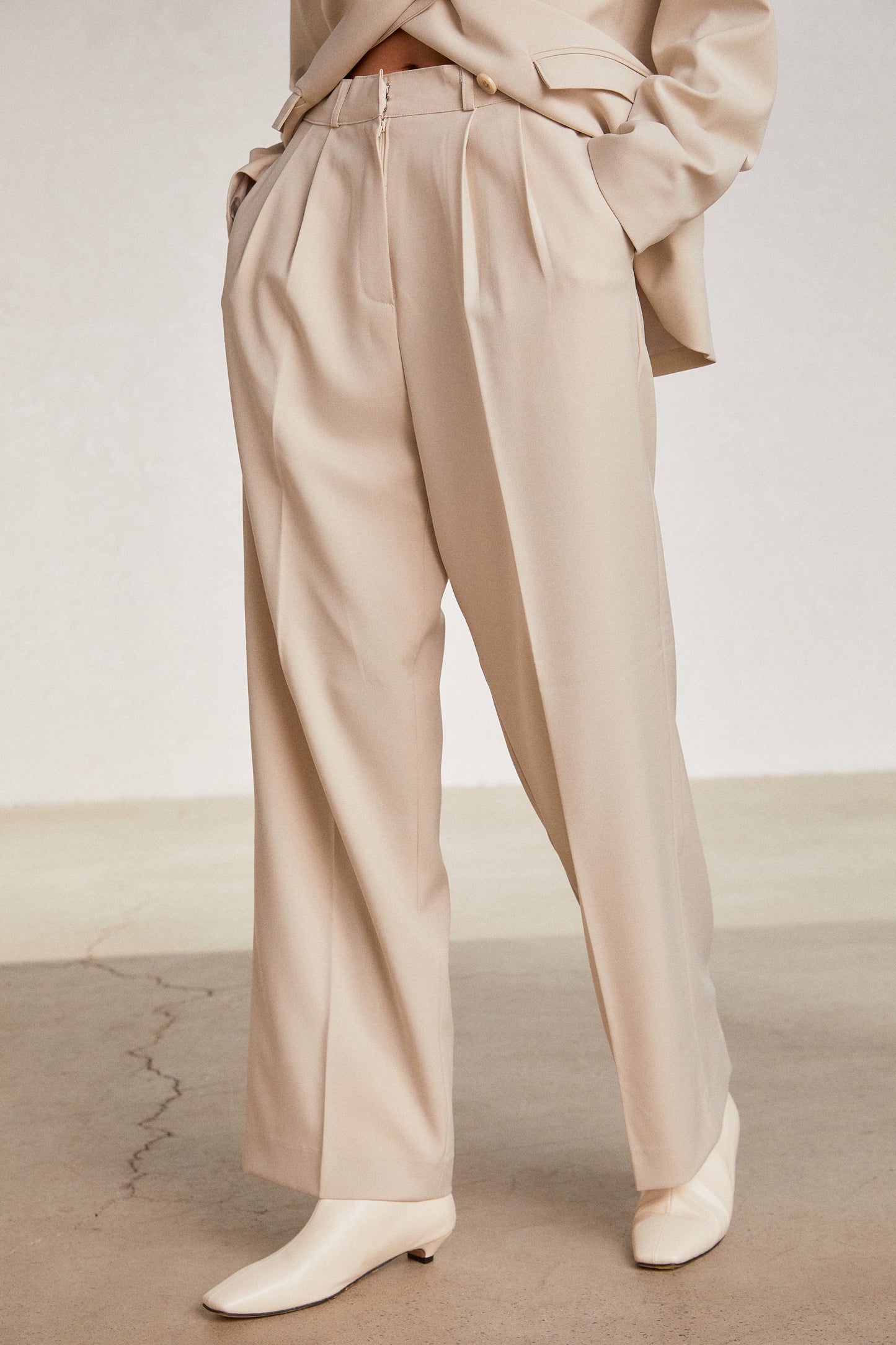 Slouchy Suit Trousers, Cream Beige
