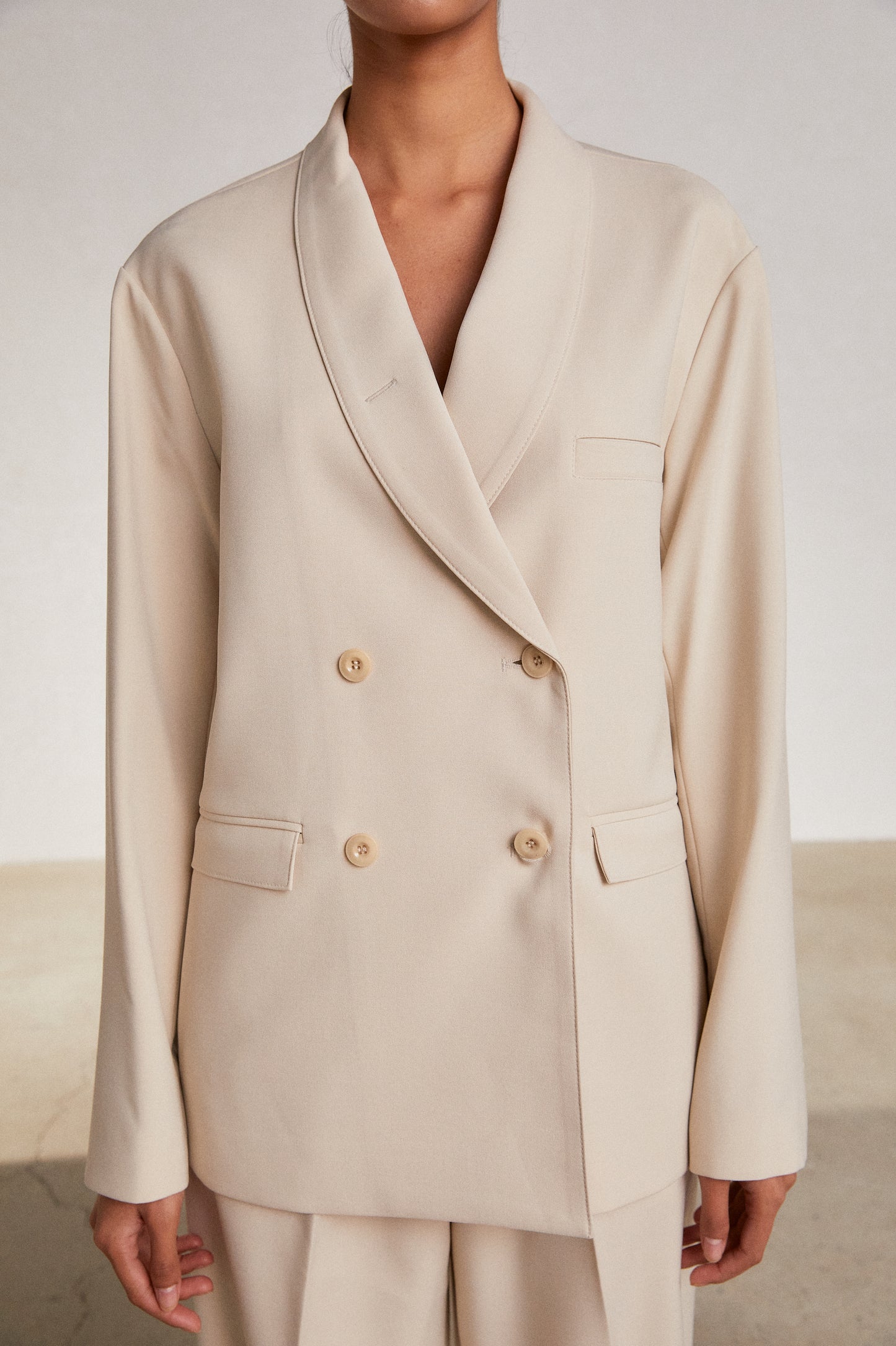 Boxy Suit Blazer Jacket, Cream Beige