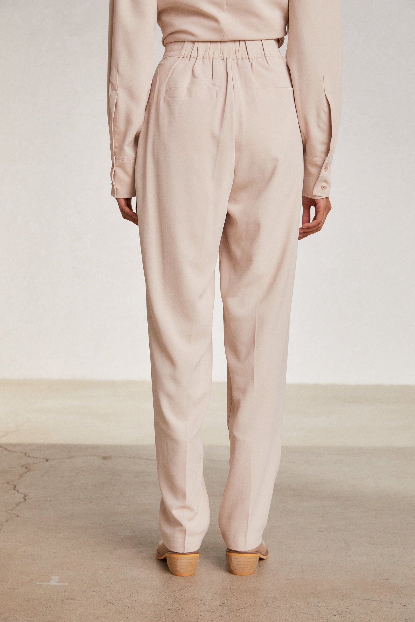 Padded Shoulder Oversized Shirt & Tapered Pant Set, Sand Beige