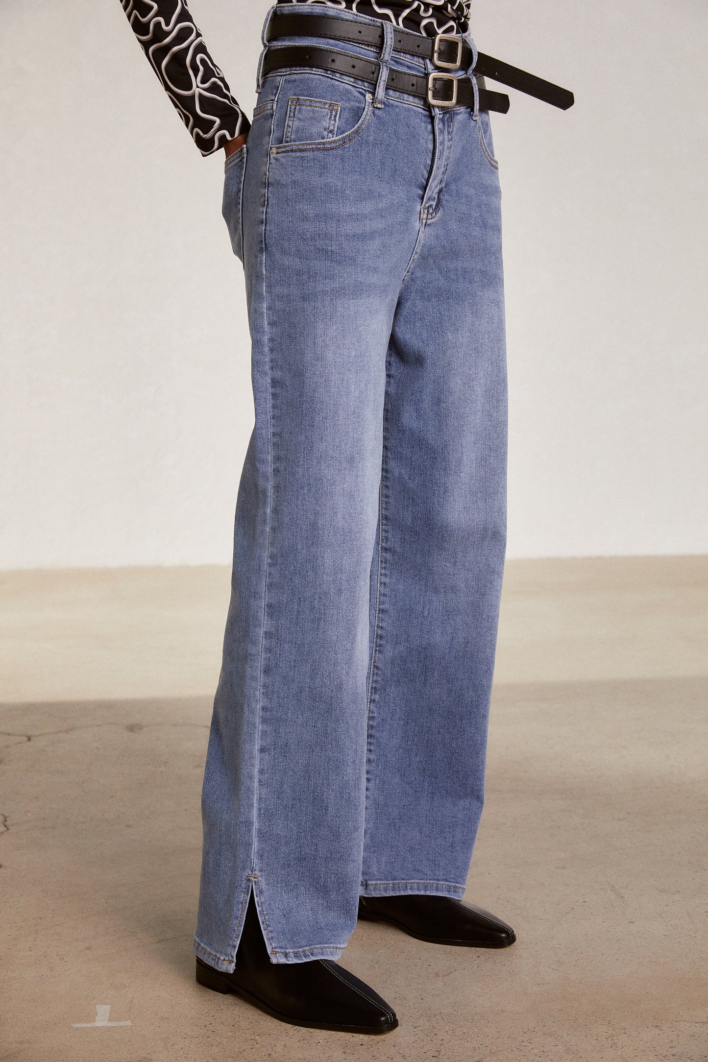 Double Belted Jeans, Denim Blue
