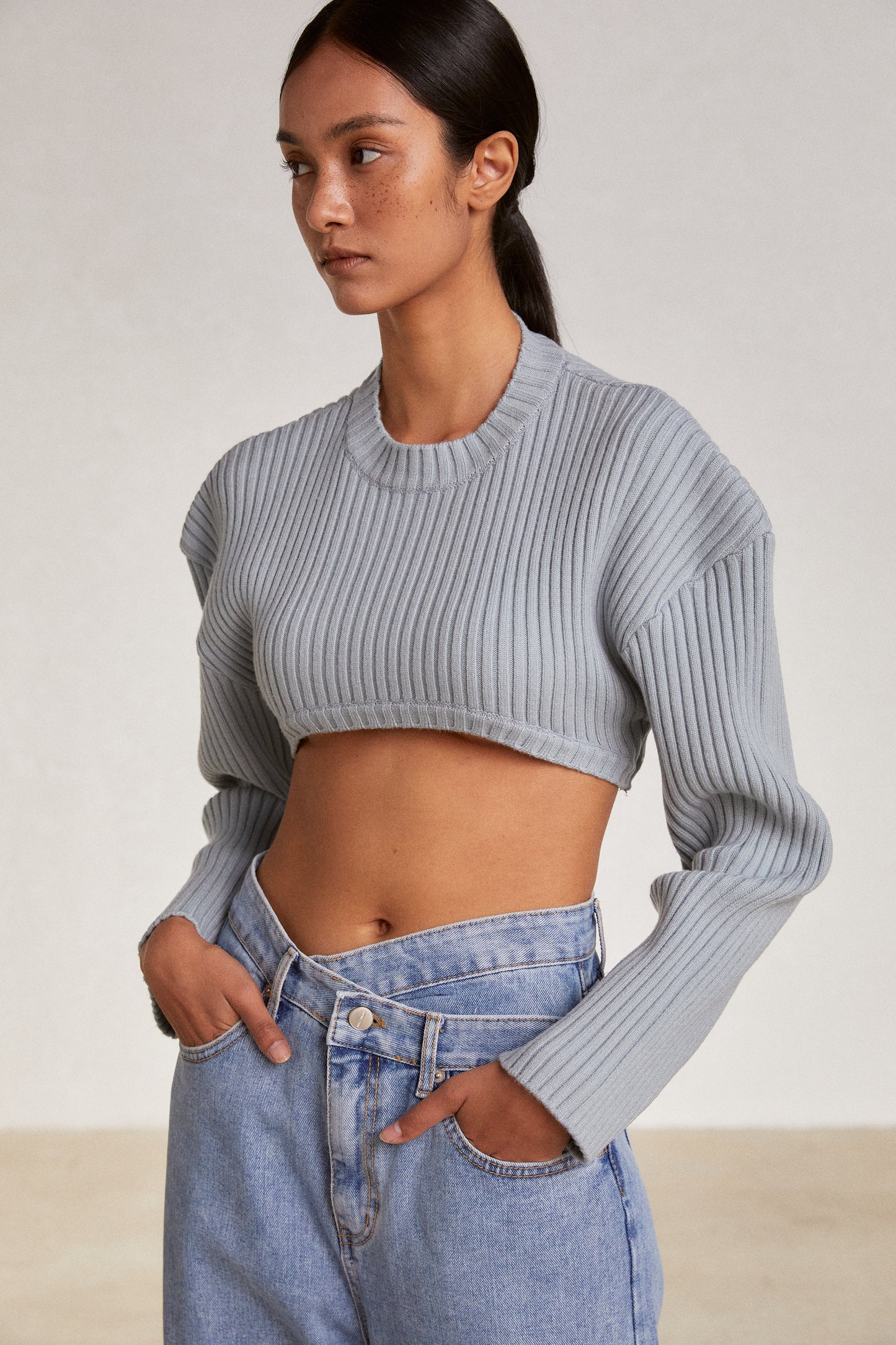 Crop Ribbed Knit, Baby Blue