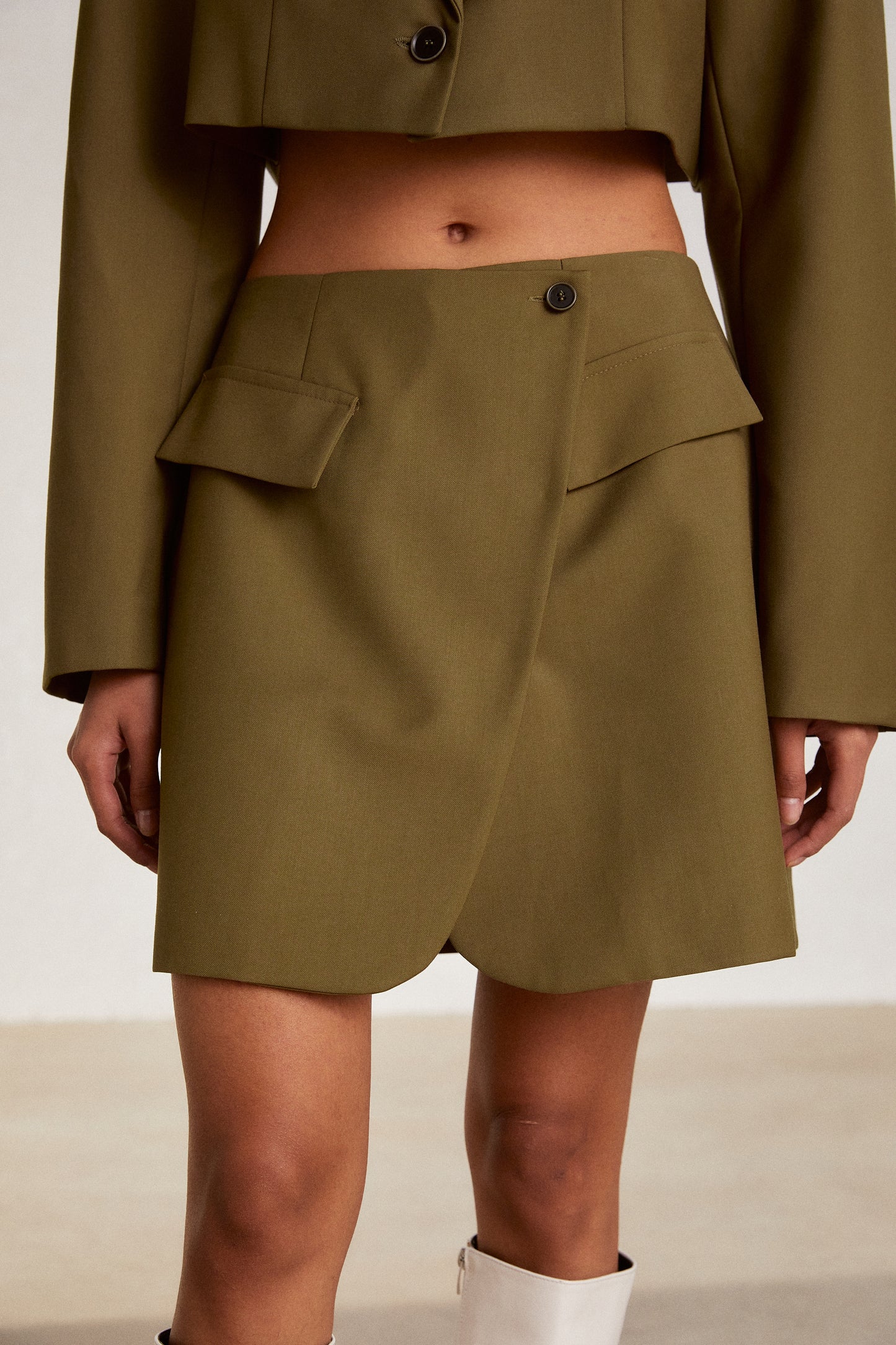 Tailored Short Skirt, Khaki Brown