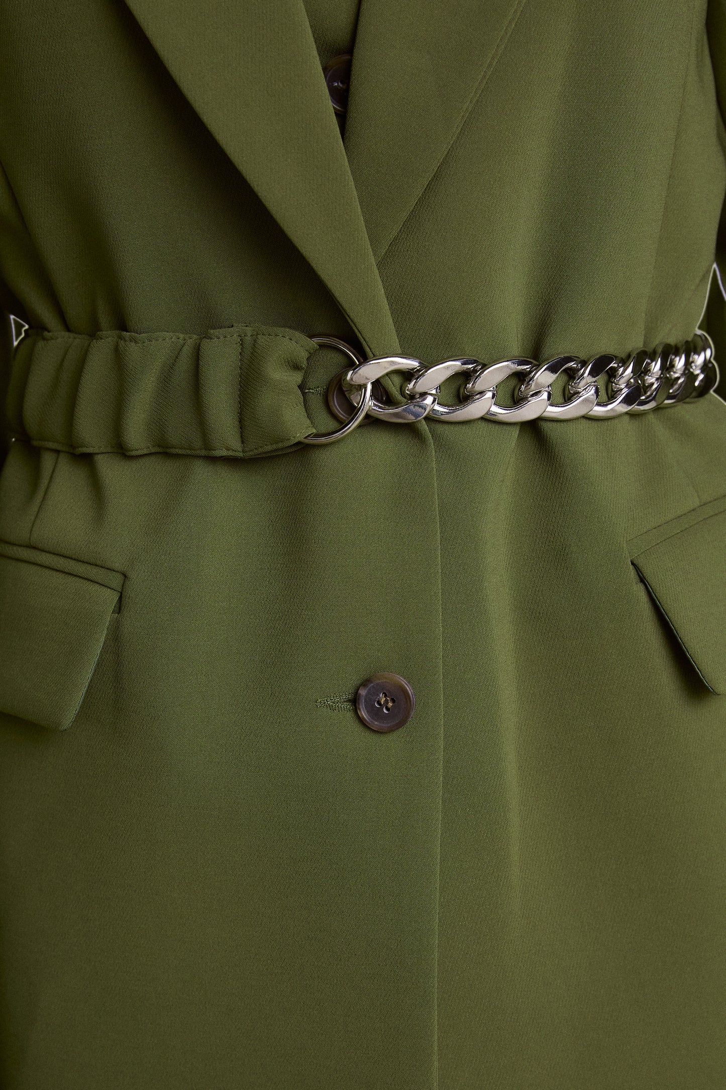 Chain Belted Blazer Jacket, Khaki Green