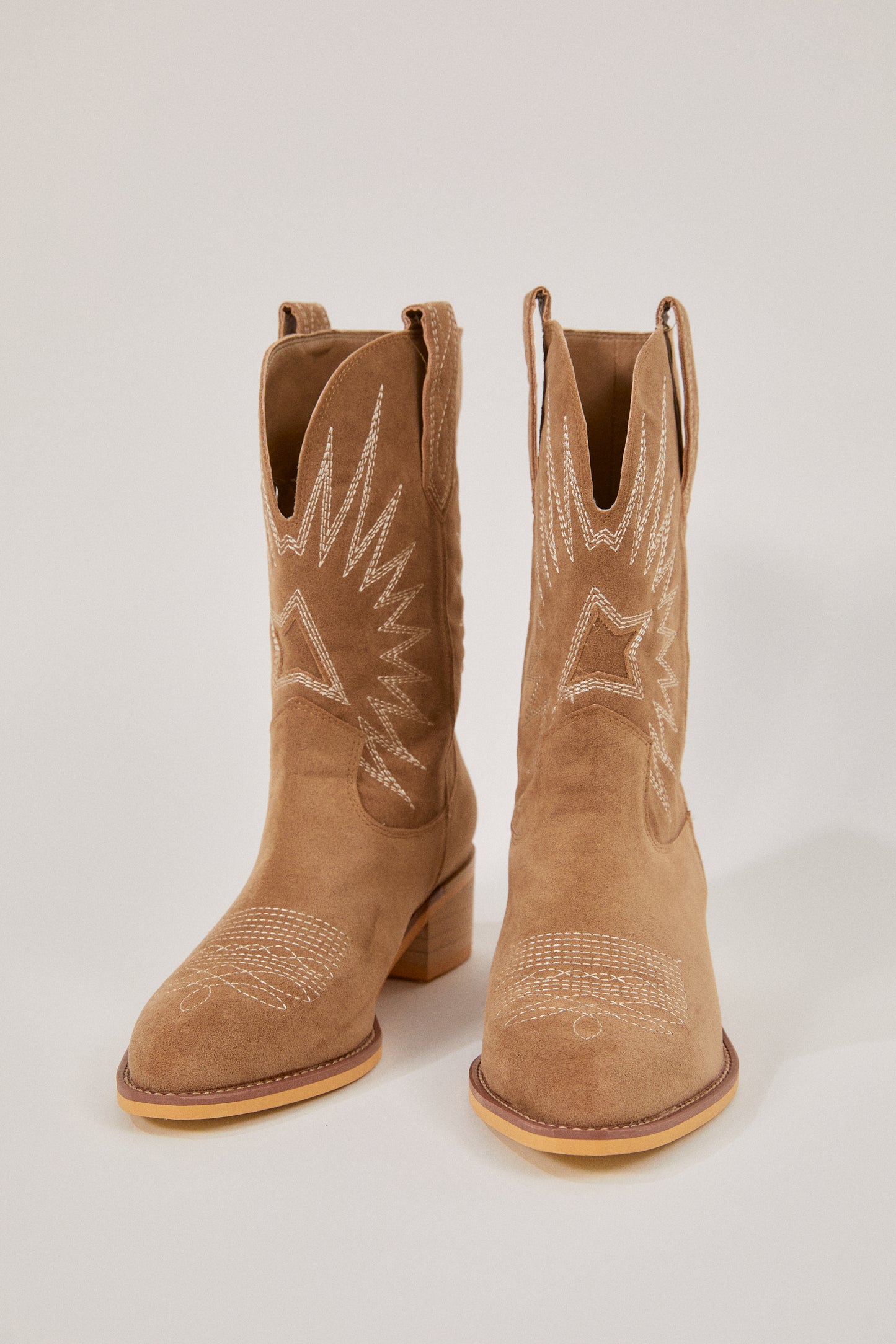 Vegan Suede Western Boots, Camel Brown