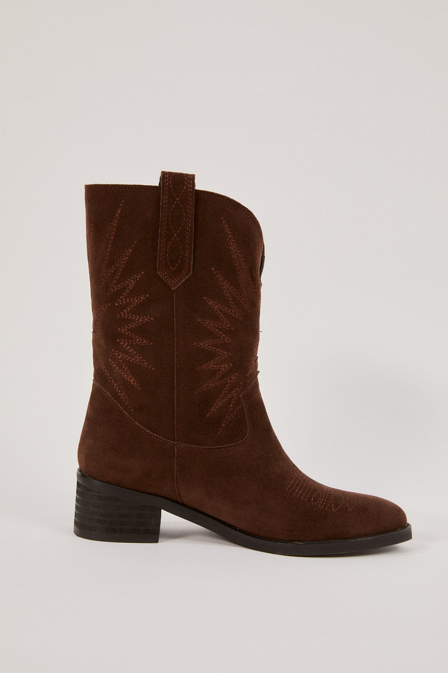 Vegan Suede Western Boots, Dark Brown