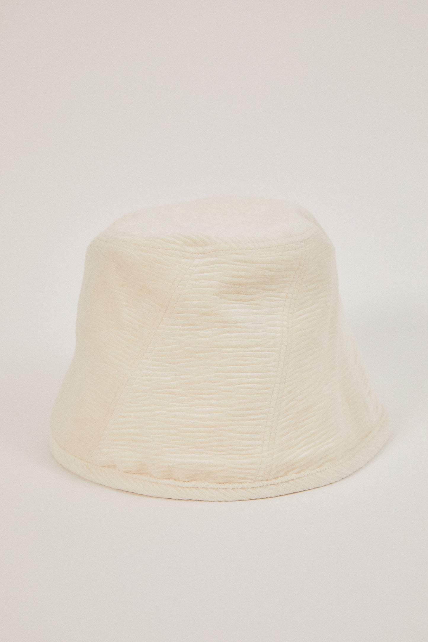 Velvet Pleated Bucket Hat, Ivory