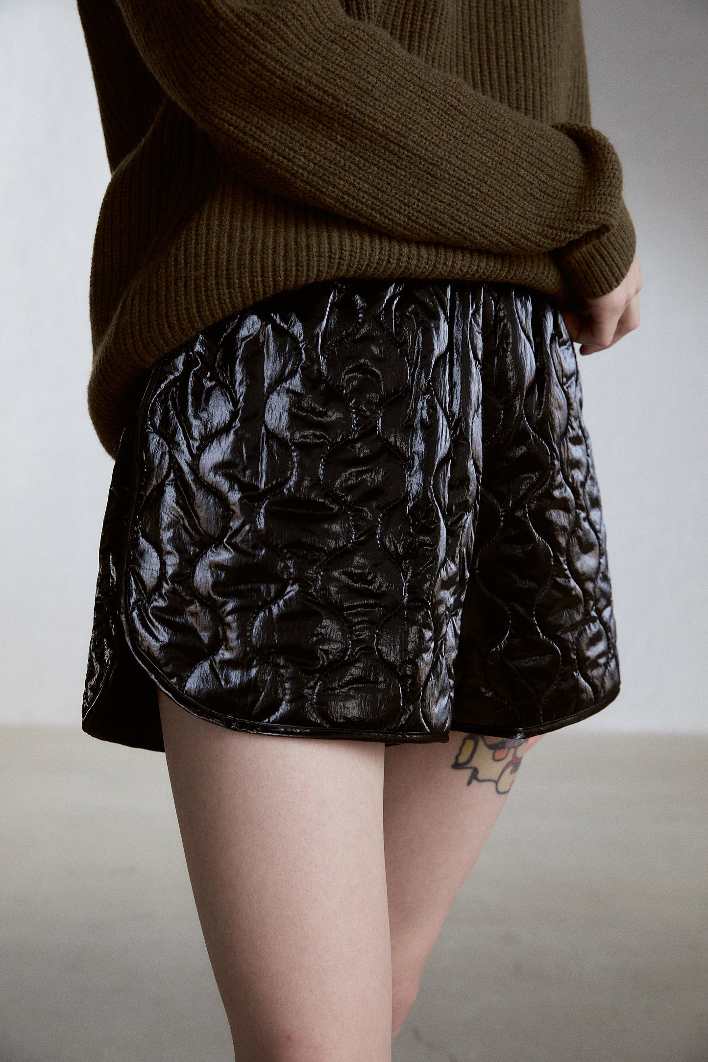 Quilted Leather Shorts, Black