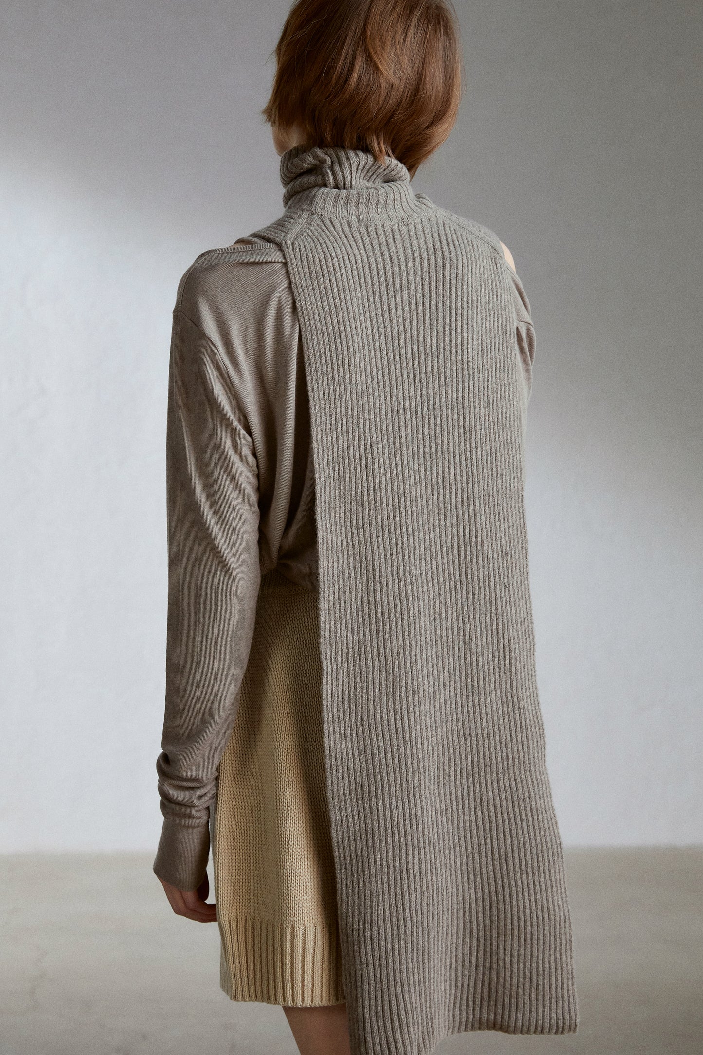 Ribbed Knit Turtleneck Scarf, Cappuccino