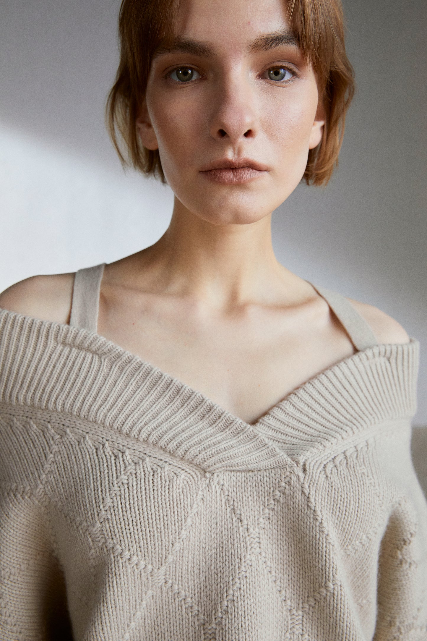 Off The Shoulder Knitted Sweater, Beige