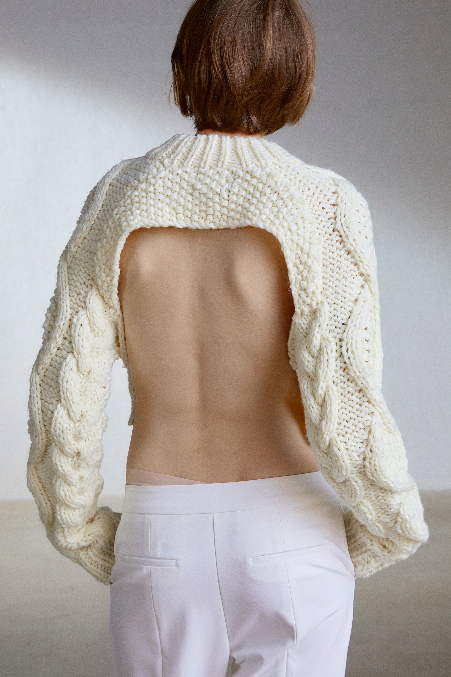 Backless Cropped HandMade Knit, Ivory