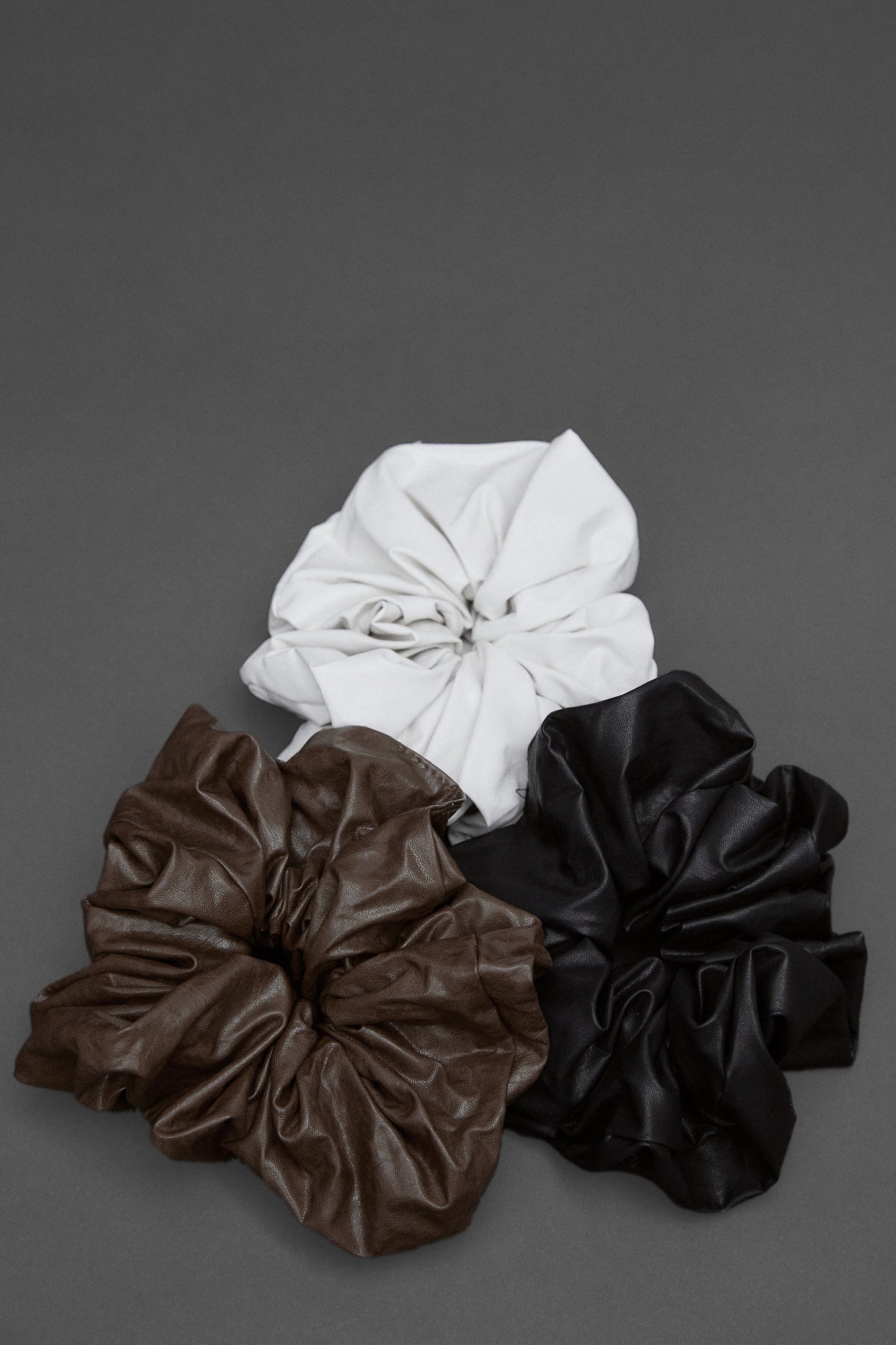 Oversized Leather Scrunchie, White