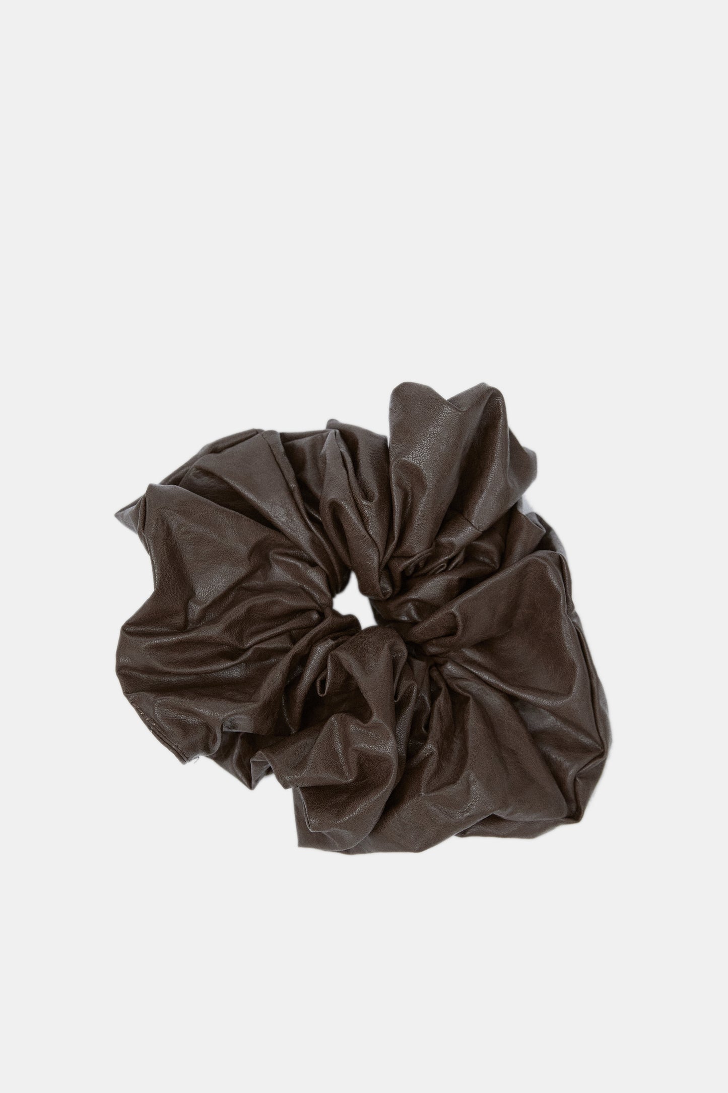 Oversized Vegan Leather Scrunchie, Brown