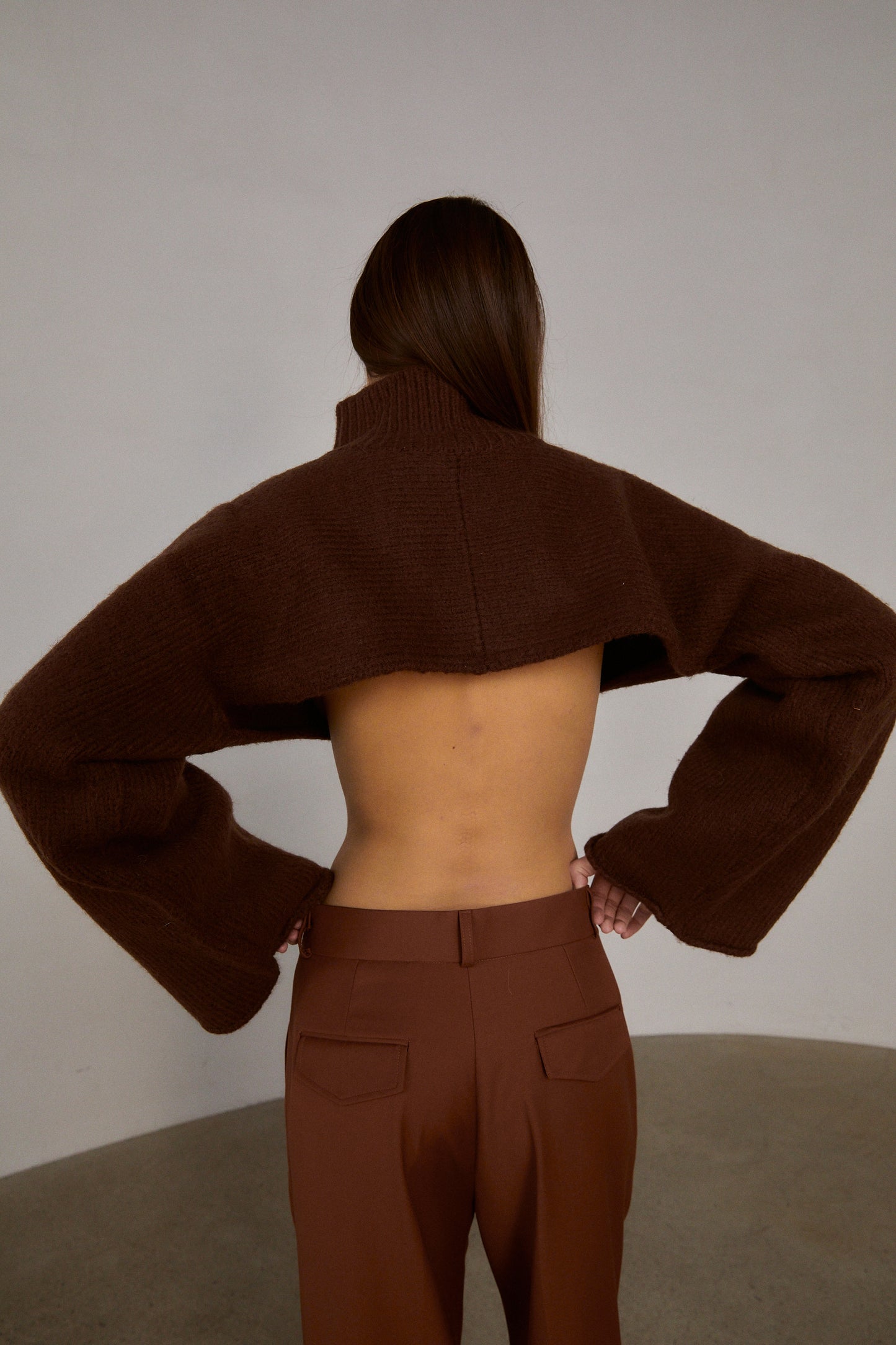 Cropped Knit Turtleneck, Dark Brown