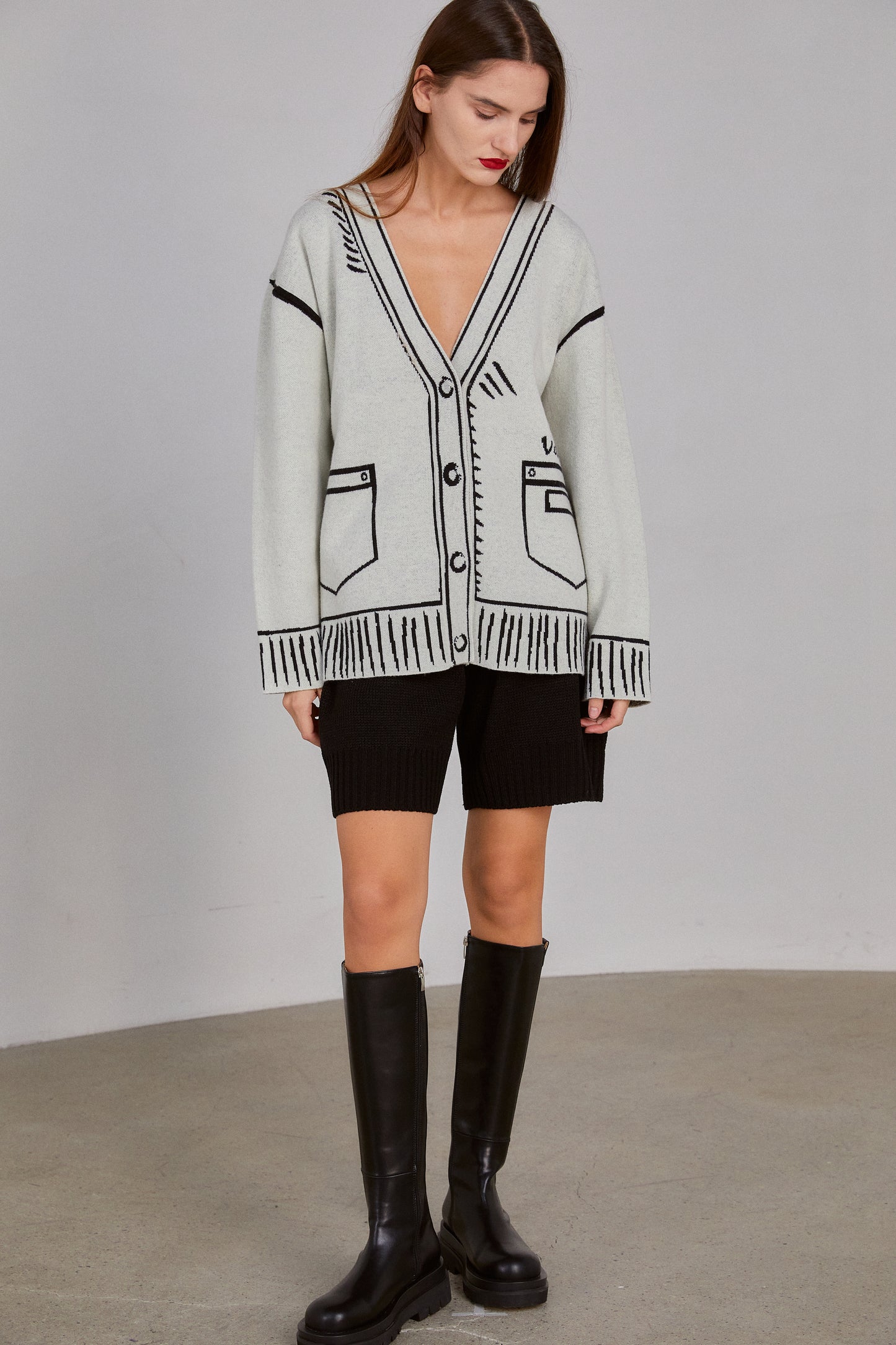 Sewn Doodle Graphic Knit Cardigan, White