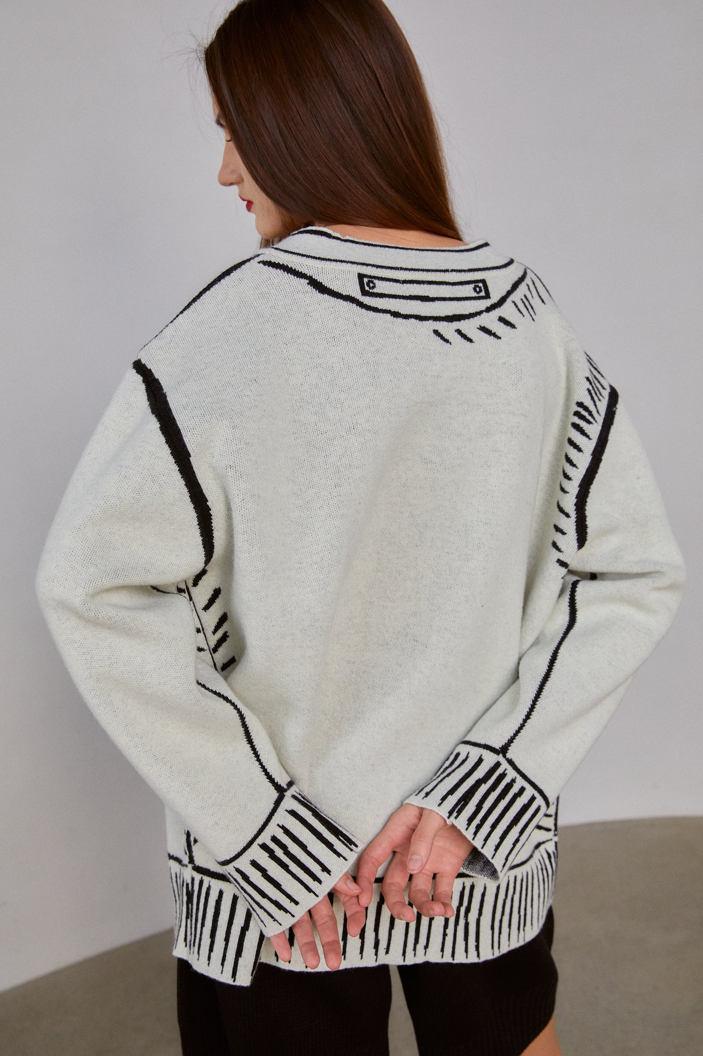 Sewn Doodle Graphic Knit Cardigan, White