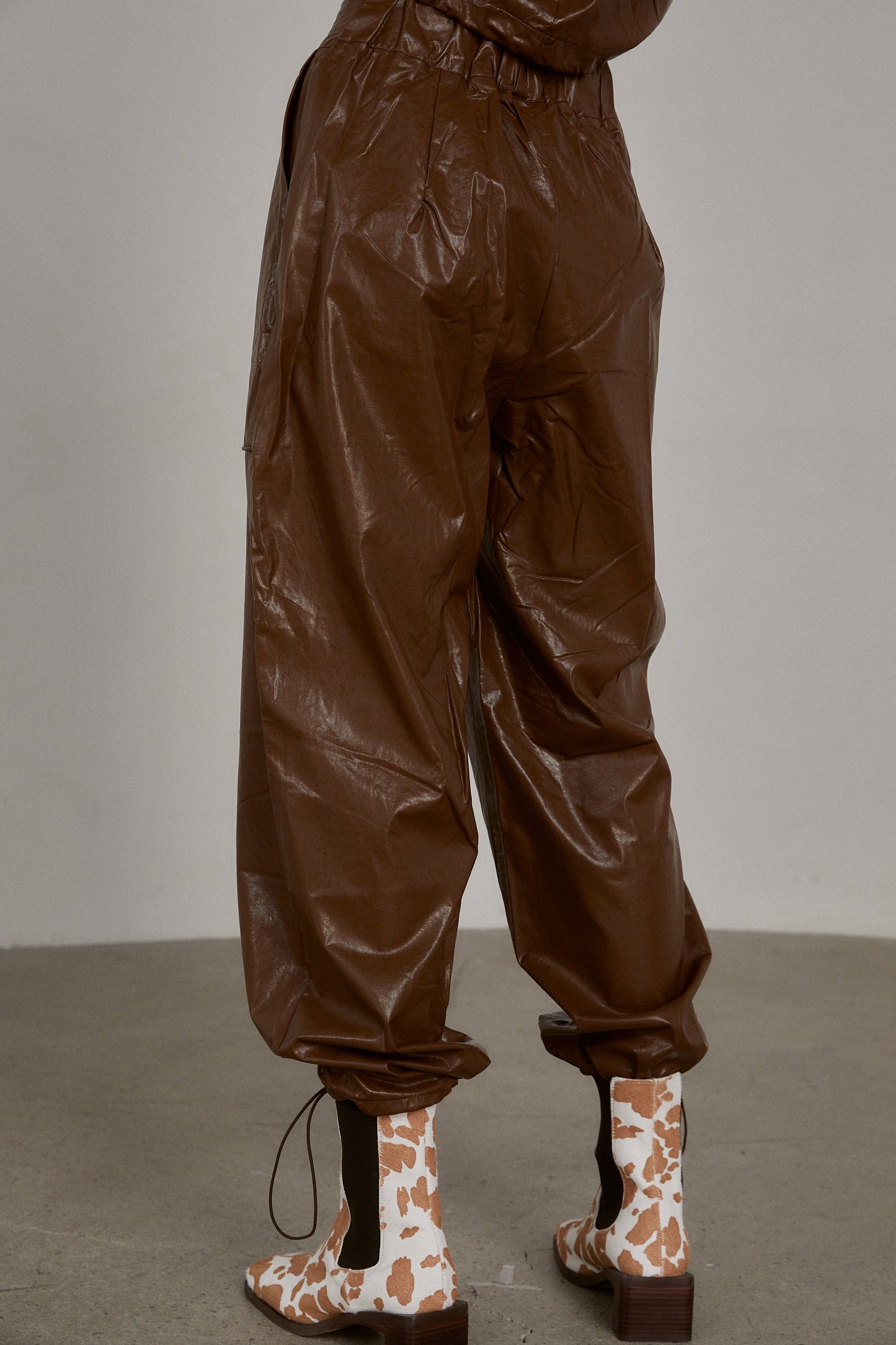 Faux Leather Cargo Pants, Brown