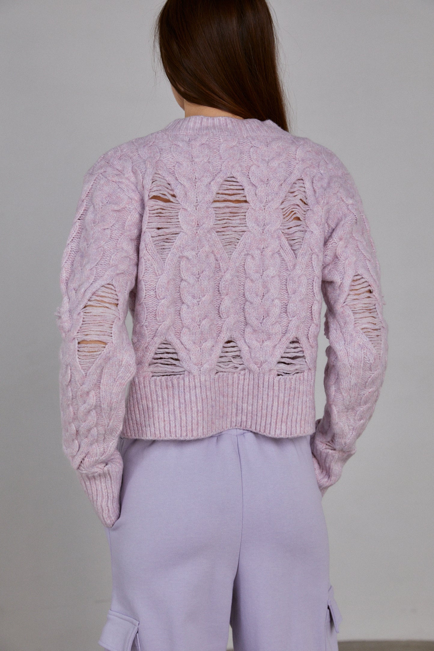 Textured Cable Knit Sweater, Lavender Pink