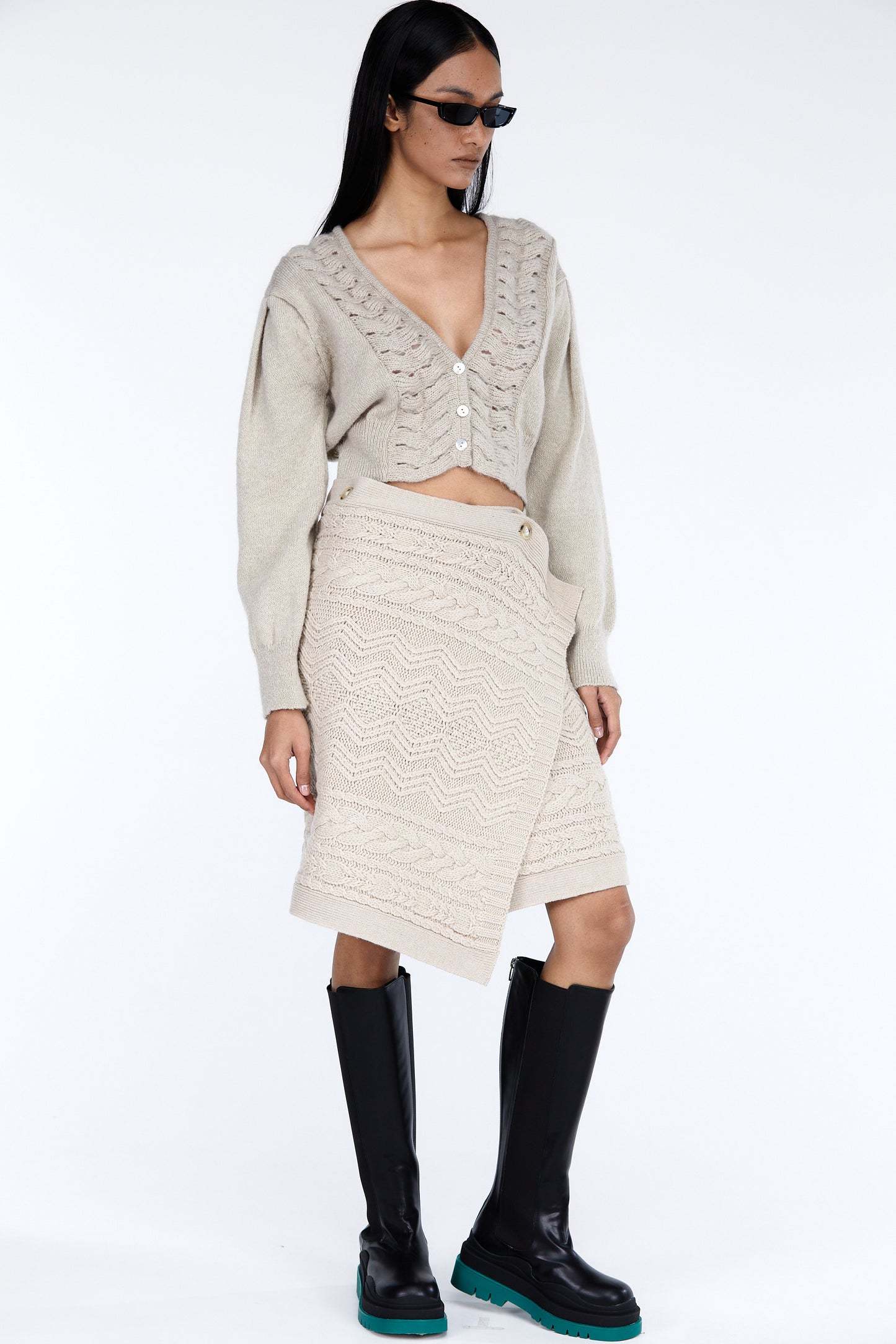 Cropped Knit Mohair Cardigan, Light Taupe