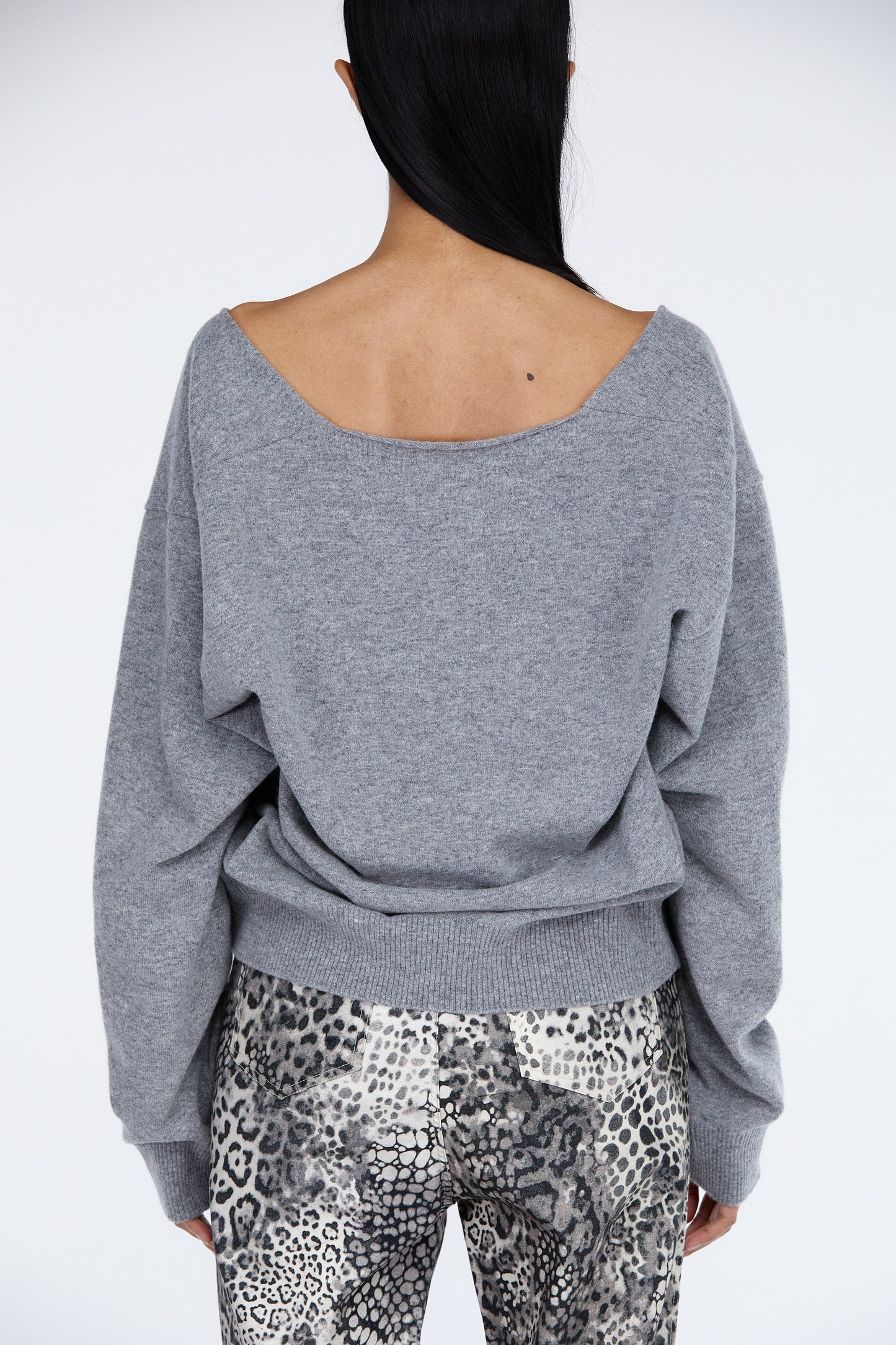 Deep V-Neck Wool Cashmere Blend Sweater, Grey