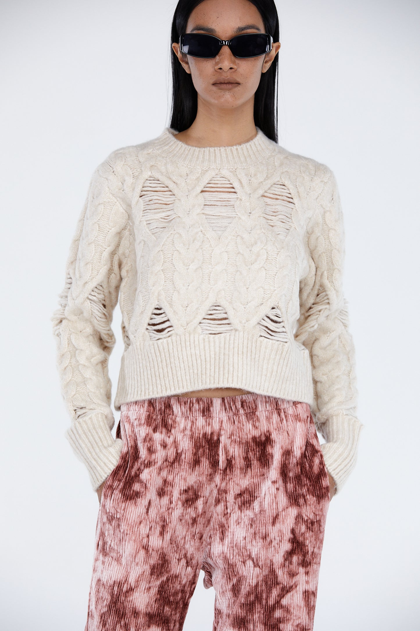 Textured Cable Knit Sweater, Ivory