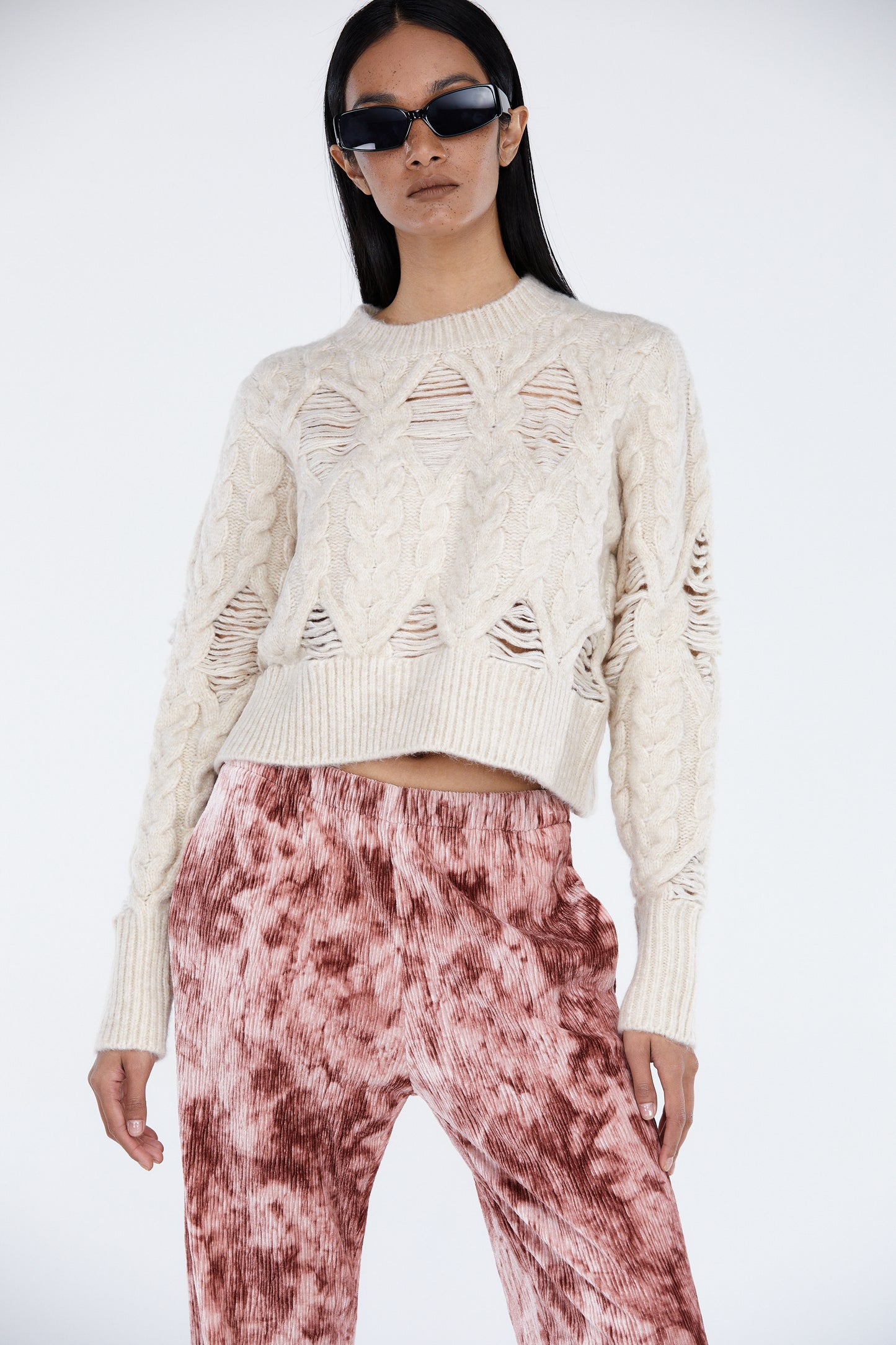 Textured Cable Knit Sweater, Ivory